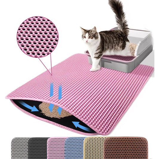 Petinstinct Cat Litter Mat, 24x18 Inches Large Honeycomb Double Layer Cat Litter Trapping Mat, Non Slip Waterproof Urine Proof Cat Litter Box Mat, Kitten Supplies and Essentials, Pink