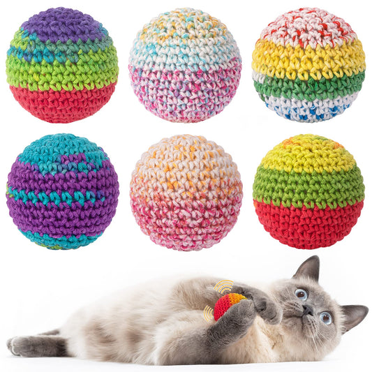 Retro Shaw Cat Toys Balls, Woolen Yarn Cat Ball Toy with Bell Inside, Cat Toys for Indoor Cats, Interactive Cat Chew Toys for Kitty Kitten, 6 Pack