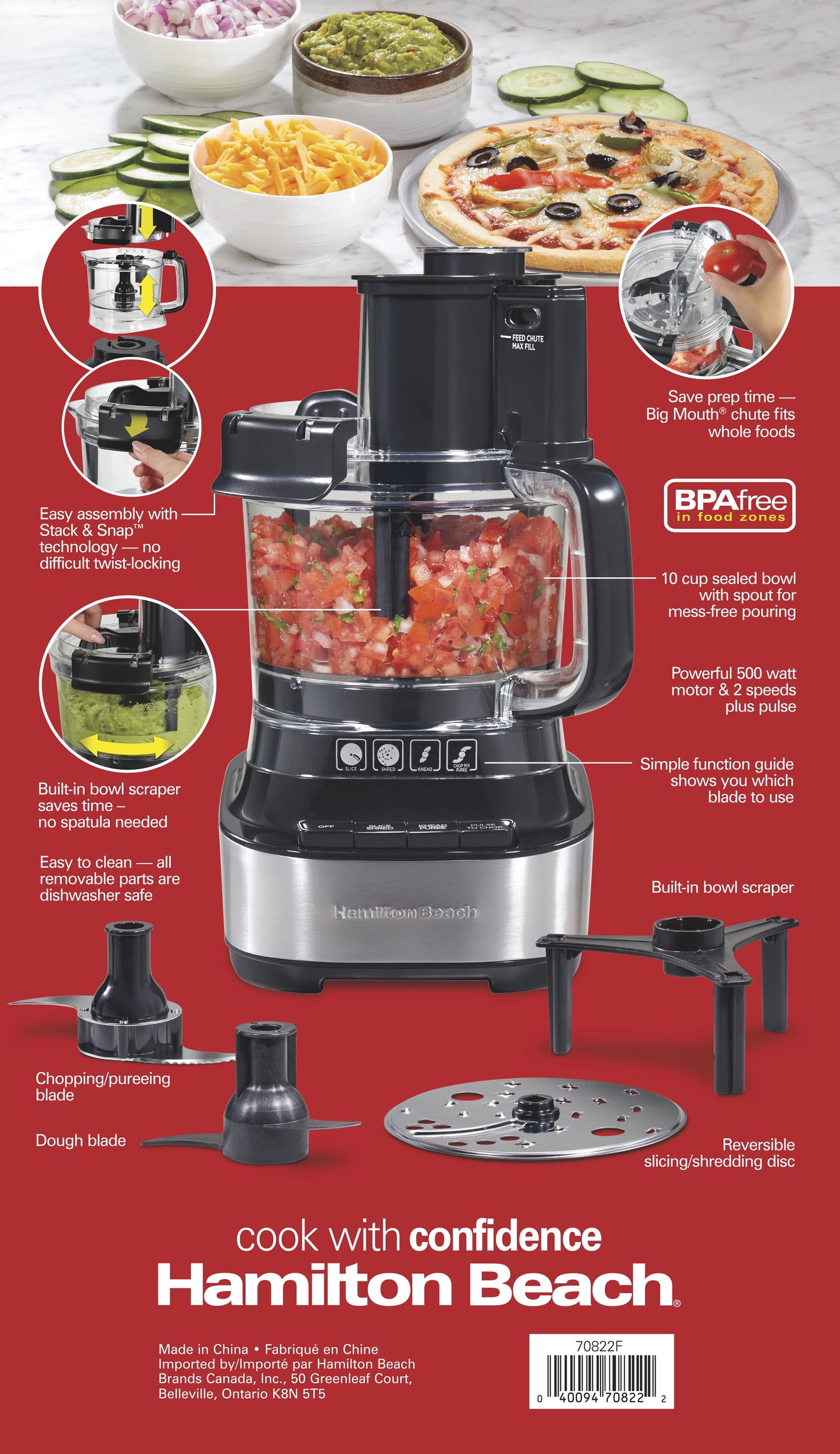 Stack & Snap Food Processor with Bowl Scraper, 10 Cup Capacity, Black, 70822FG