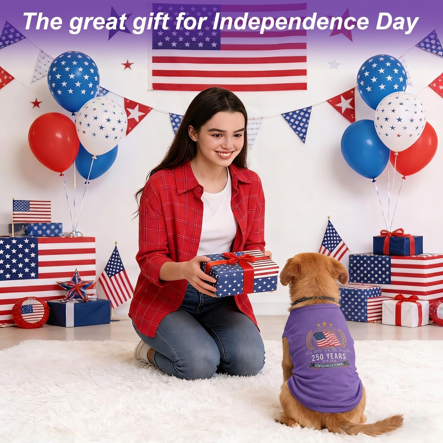 1Pcs Patriotic Dog Shirt 250th Anniversary USA Dog Vest 4th of July American Flag Dog Tank Top Independence Day Pet Outfit Costume Sleeveless Vest for Veterans Memorial Day Party Supplies