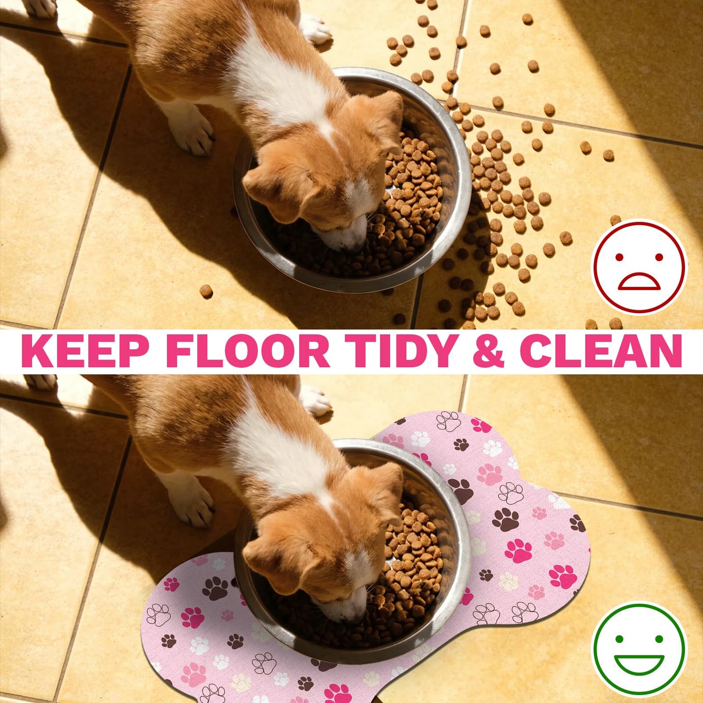 Pet Dog Cat Food Mat, Absorbent Bone Shaped Dog Bowl Mats for Food and Water, Non Slip Cute Dogs Cat Placemats Feeding Mat with Rubber for Floors Indoor Puppy Pet Accessories Supplies 12"x20" Pink