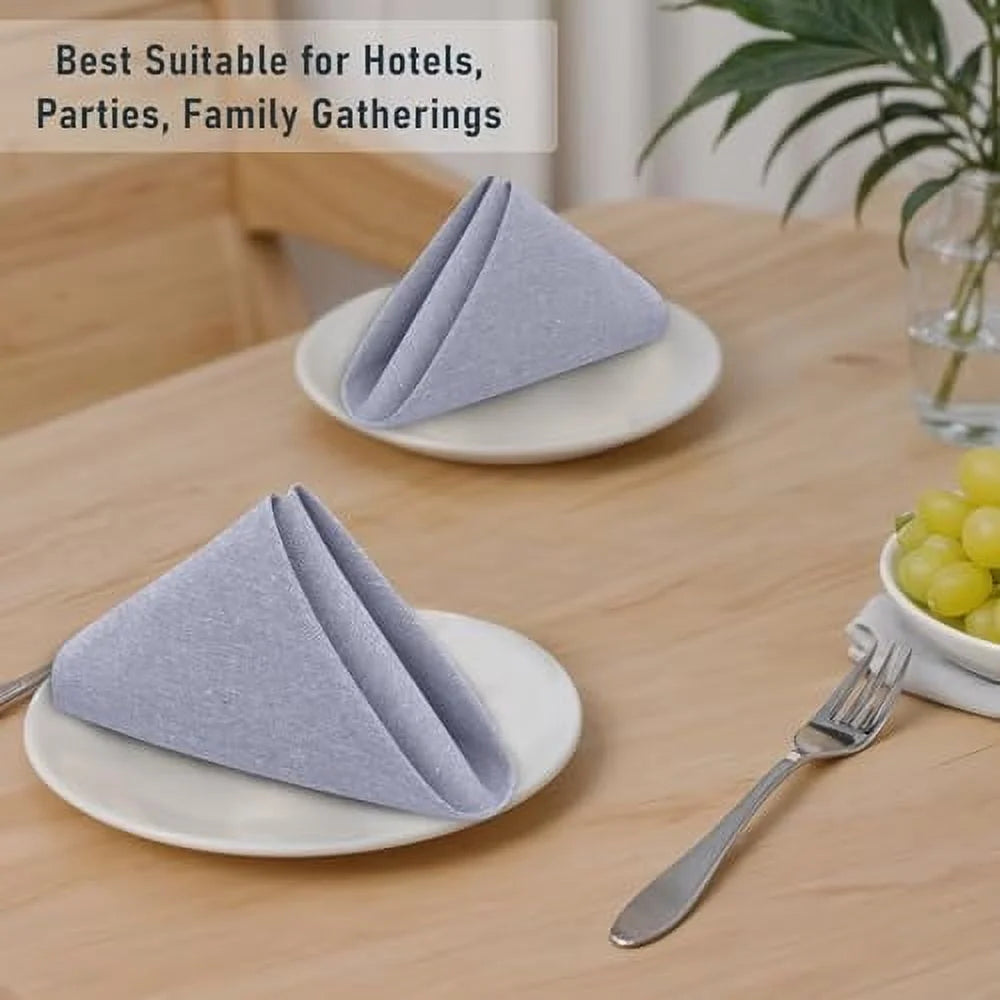 Cloth Napkins Set of 12, 18X18 Reusable Napkins Cloth Washable, Soft & Durable Table Napkins, Polycotton Chambray Dinner Napkins for Parties, Christmas, Thanksgiving, Weddings - Steel