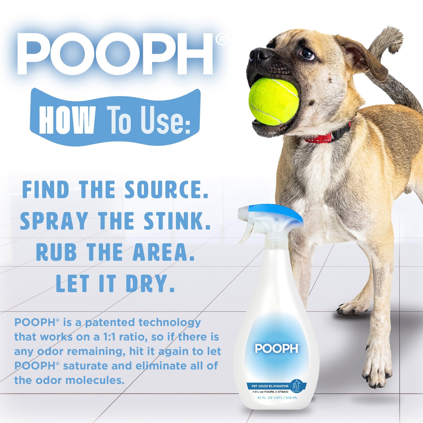 POOPH® Pet Odor Eliminator Spray - Patented NO Fragrance NO Harsh Chemicals Organic Odor Eliminator Works On-Contact Home, Auto, Upholstery, and more Fast Easy Safe for Pets, People and the Planet!