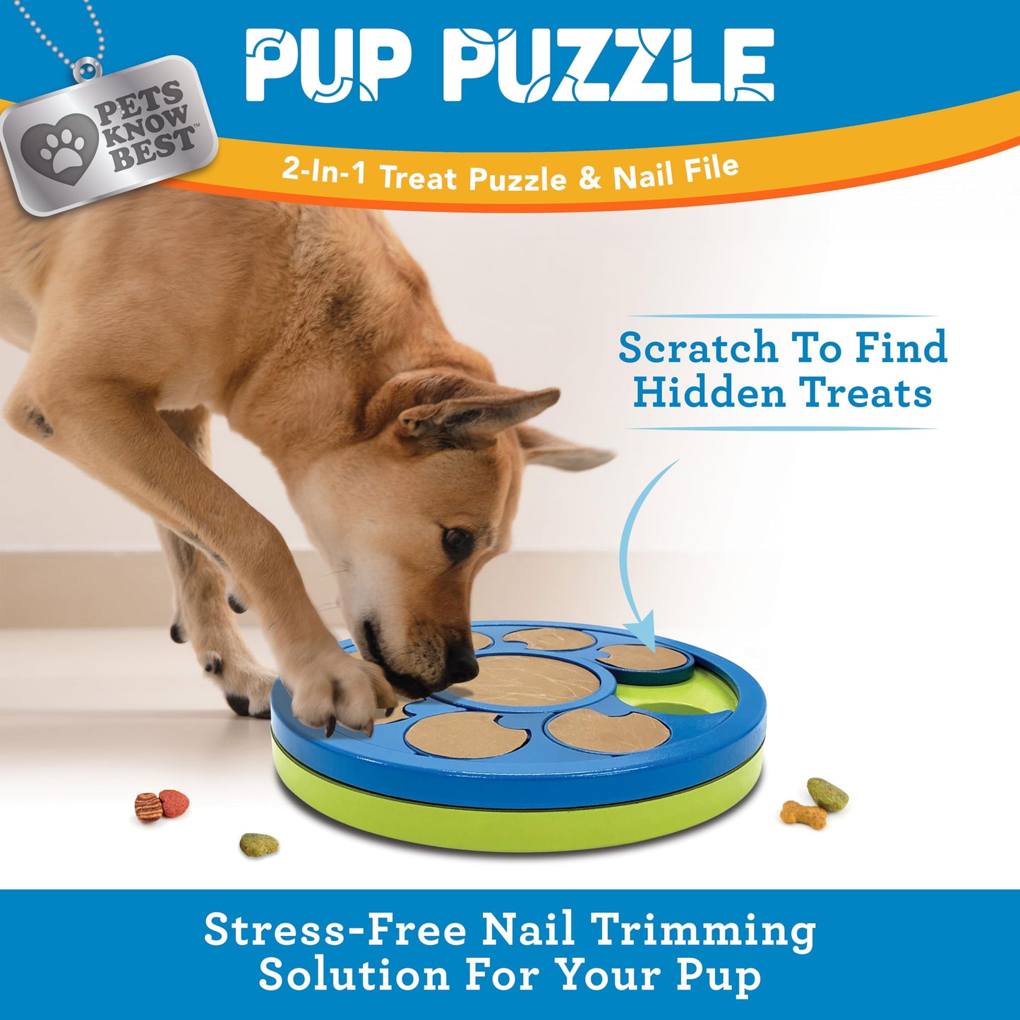 Pup Puzzle Interactive Dog Nail File Treat Dispensing Toy, Mentally Stimulating Nail Trimmer, Paw Care and Play Toy | Difficulty Level; Easy