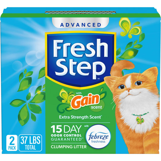 Fresh Step Advanced Clumping Litter with Febreze Freshness with Gain Scent, Fights Odor on Contact, 37 lbs. (2 x 18.5 lb. Box) (Package May Vary)