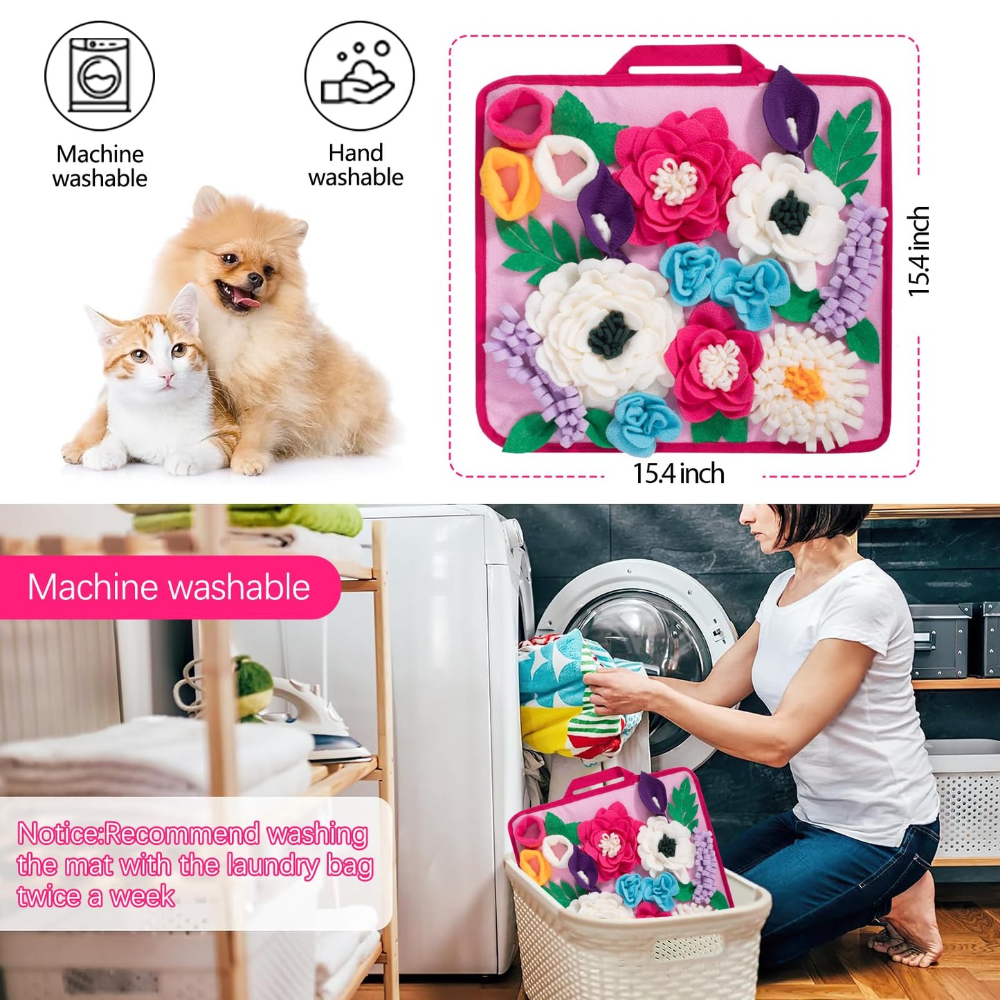 Meilzer Snuffle Mat for Dogs Pet Treats Feeding Mat for Small/Medium Breed Dogs Non-Slip/Portable/Durable Interactive Dog Puzzle Toys Encourages Natural Foraging Skills (Rose Pink)