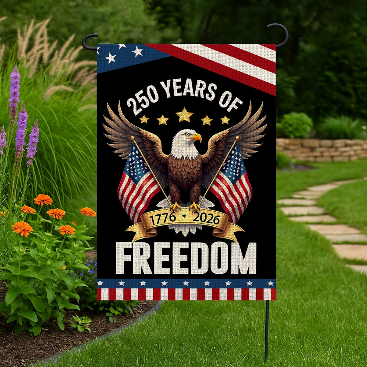 WENWELL 250 Years Anniversary Garden Flag,250th Anniversary USA Patriotic Banner Double-Sided with Eagle Design, 1776-2026 Commemorative, 12 x 18 Inch