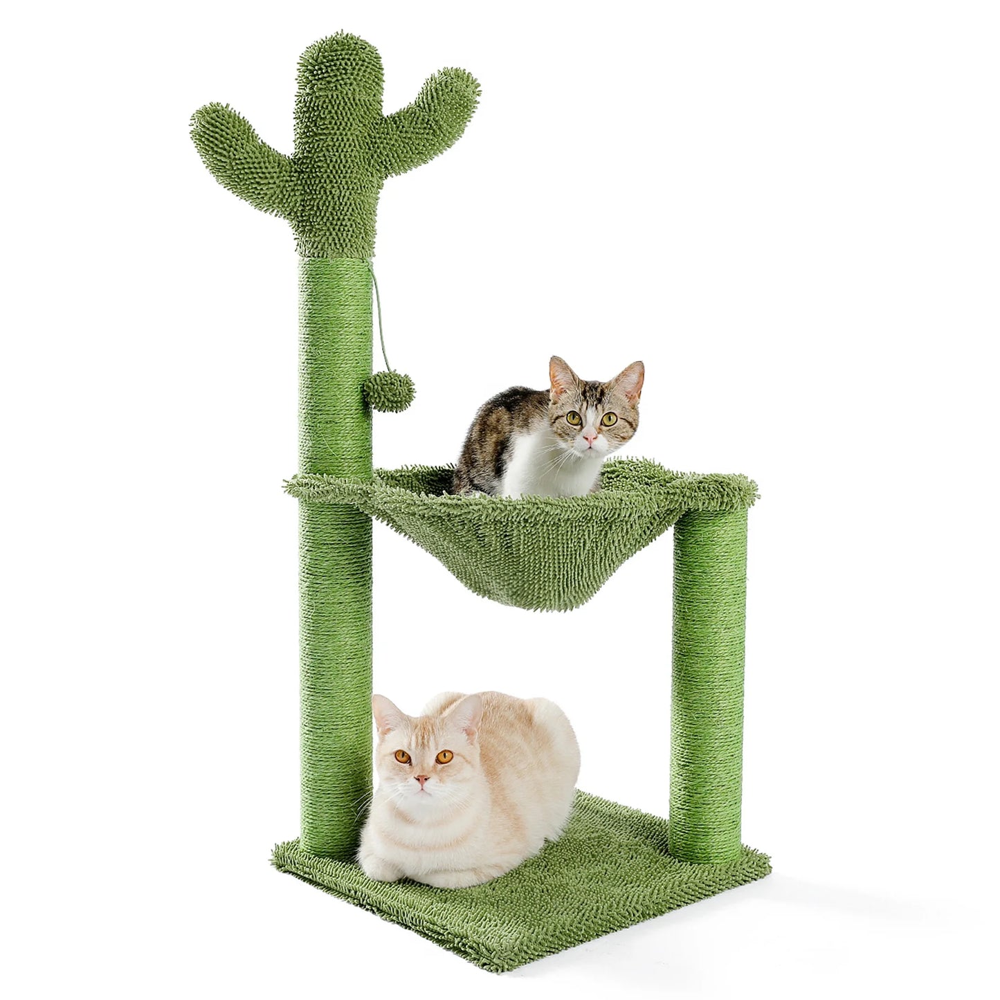 33-Inch Cactus Cat Scratching Post with Spacious Hammock for Indoor Cats - Green