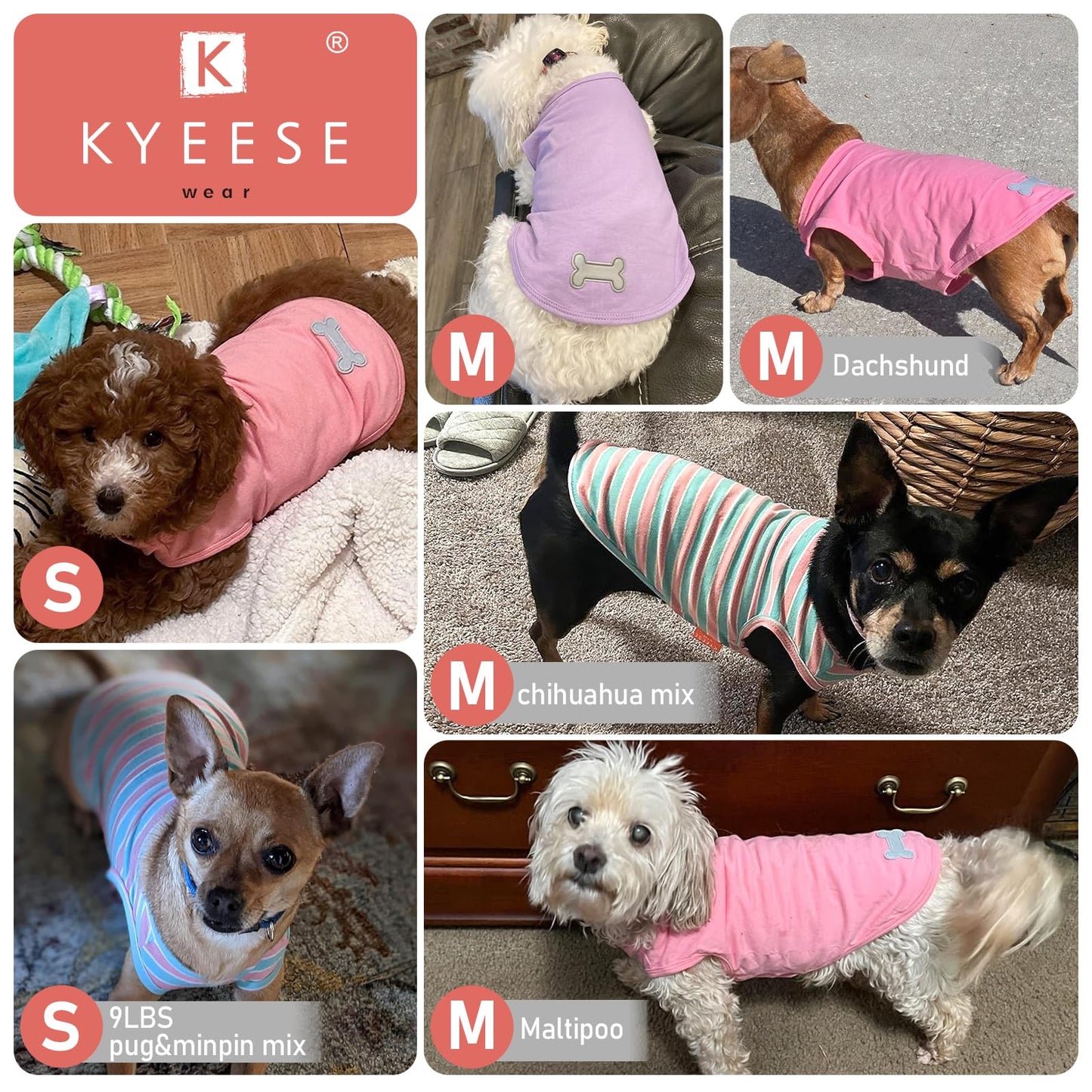KYEESE 2Pack Dog Shirt, Soft Striped Dogs T Shirts, Lightweight Doggie Tank Top Cat Clothes, Sleeveless Dog Shirt for Small Dogs, Stretchy Pet Vest, Pink, Medium