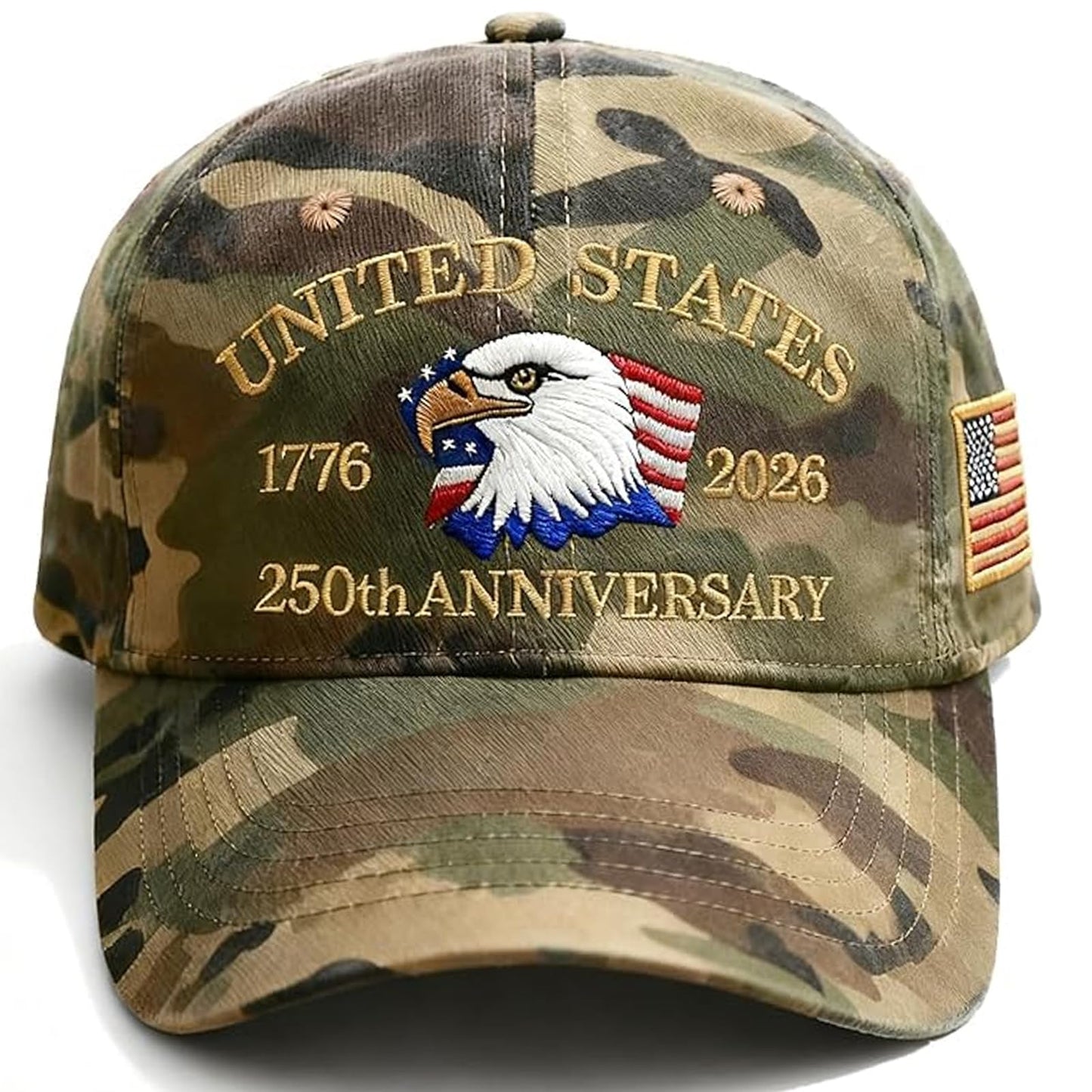 250 Anniversary USA Hat Adjustable Embroidered Eagles Hats 250th Anniversary Patriotic Washed Cap Camo