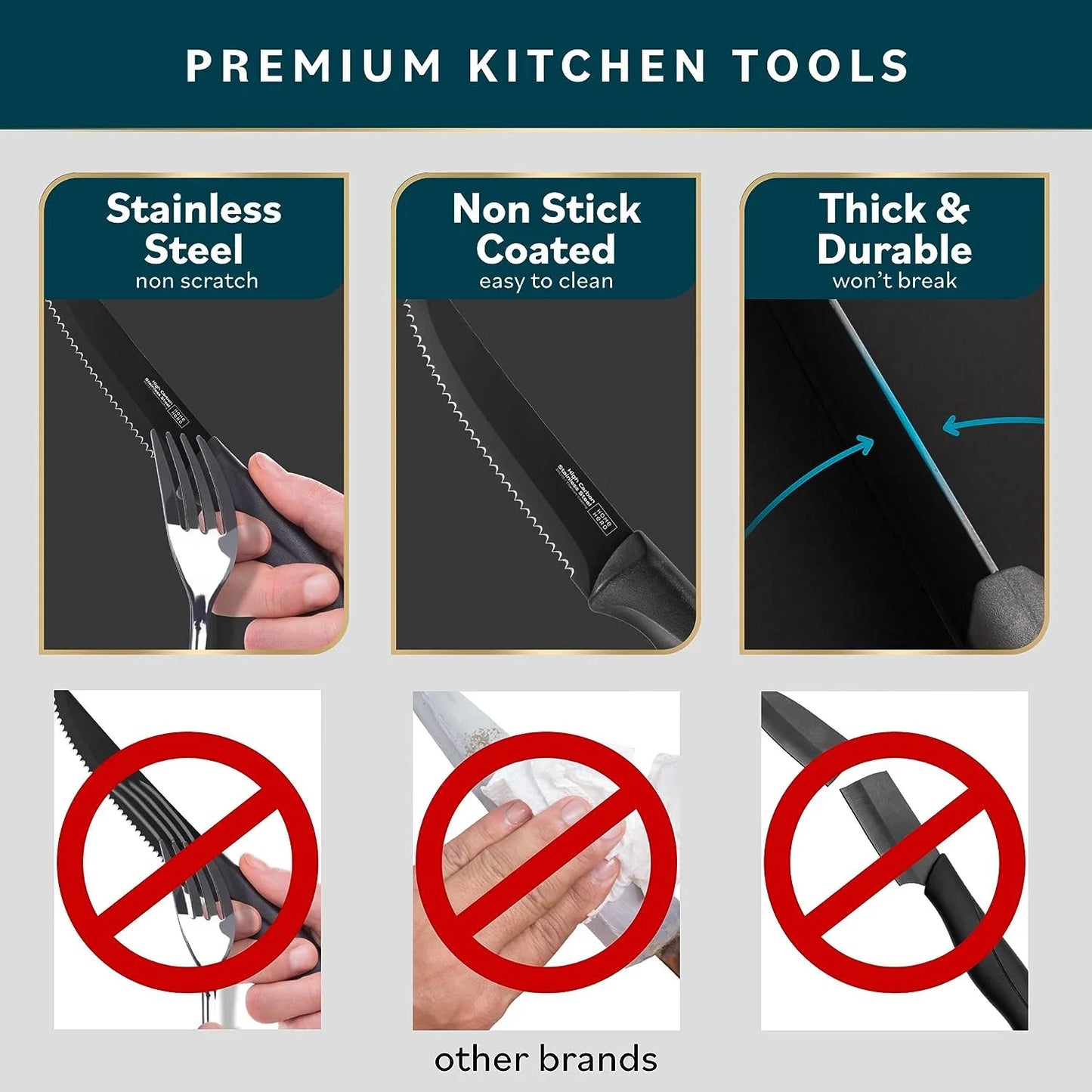 - 6 Pcs Kitchen Knife Set & Steak Knifes - Stainless Steel, Black