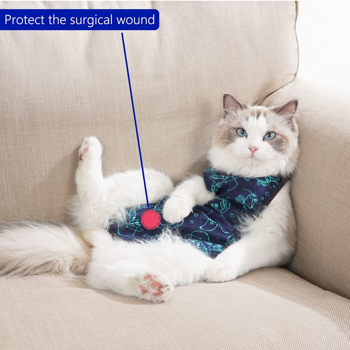 kzrfojy Cat Surgery Recovery Suit Cat Onesie for Cats After Surgery for Surgical Abdominal Wound Or Skin Diseases E-Collar Alternative Wear Neutering Bodysuit Wear (Dark-Blue-S)