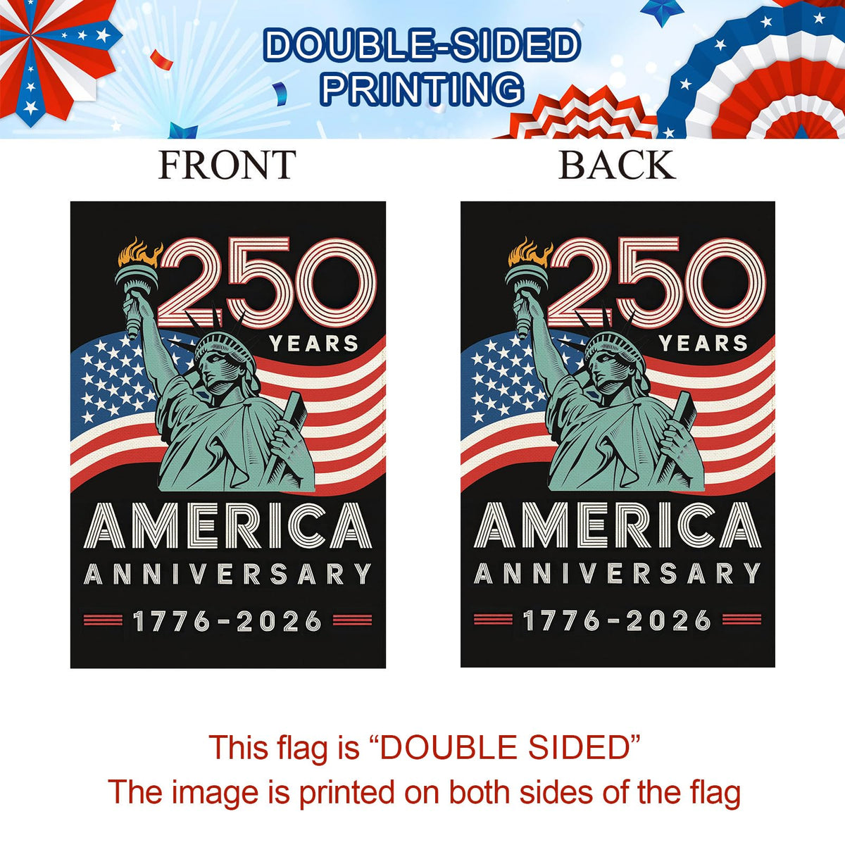 Baccessor 250th Anniversary America Freedom House Flag 28x40 Inch Double Sided 250th Anniversary 1776-2026 Banner USA Patriotic Statue of Liberty Design Commemorative Outdoor Outside Decoration
