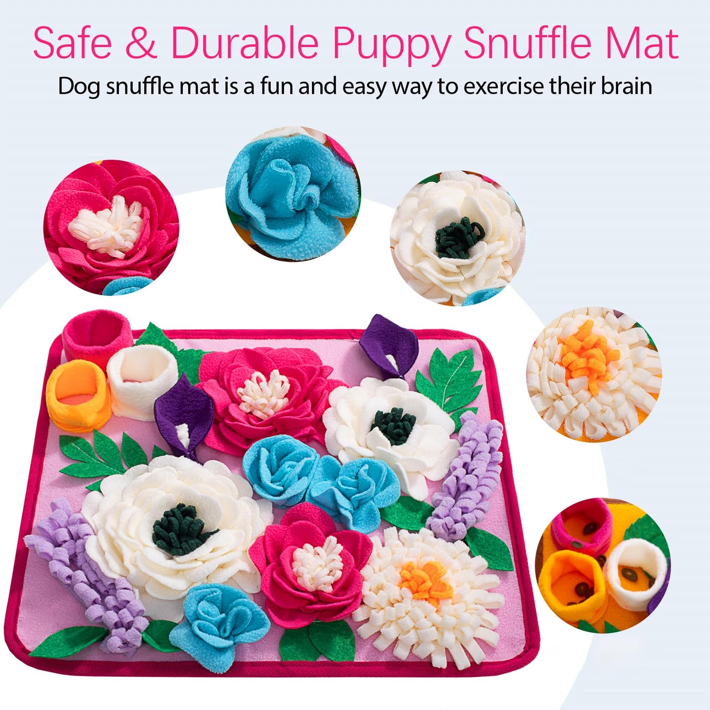 Meilzer Snuffle Mat for Dogs Pet Treats Feeding Mat for Small/Medium Breed Dogs Non-Slip/Portable/Durable Interactive Dog Puzzle Toys Encourages Natural Foraging Skills (Rose Pink)