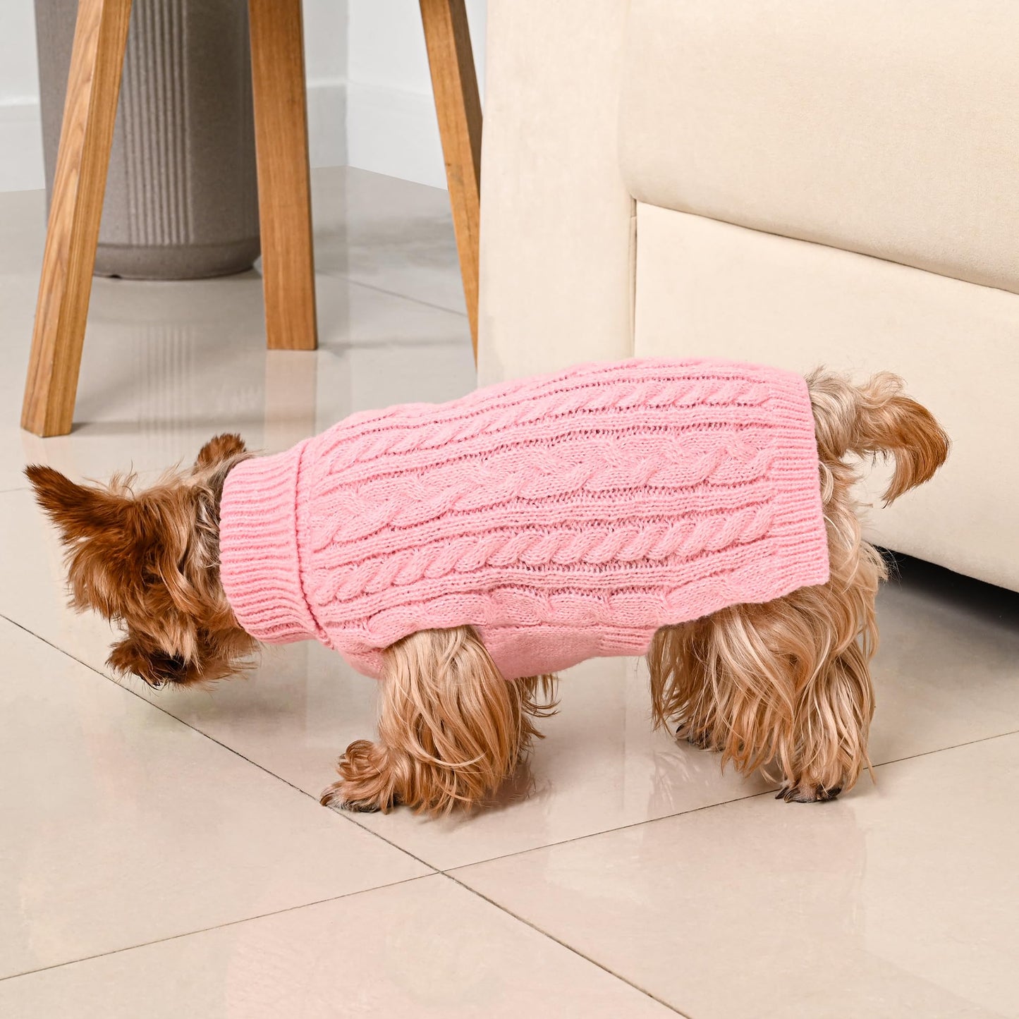 Lorehelina 2 Pack Dog Sweaters for Small Dogs Winter Turtleneck Pullover Cable Knit Fleece Stretch Puppy Doggie Chihuahua Toy Poodle Yorkie Pomeranian Boy Girl Pet Clothes (S, Pink & Purple)