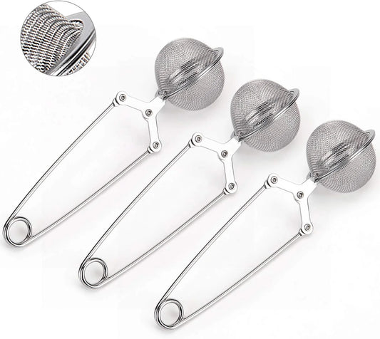 Snap Ball Tea Strainer, 3 Pcs Premium Stainless Steel Tea Infuser with Handle for Loose Leaf Tea Fine Mesh Tea Balls Filter Infusers