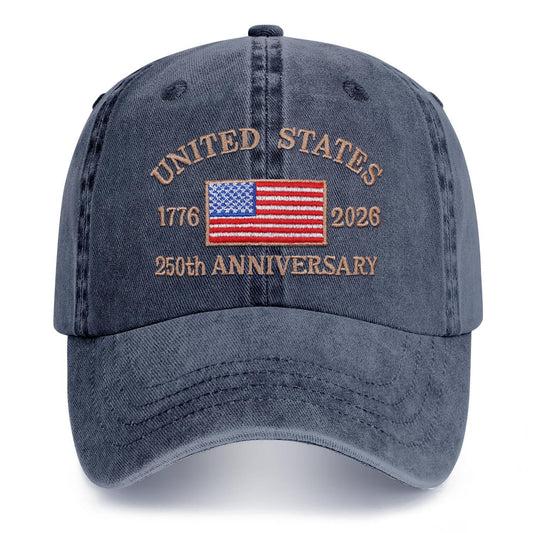 250 Anniversary USA Hat 1776-2026 United States 250th Hats America Patriotic Baseball Cap for Men Women Embroidered Blue