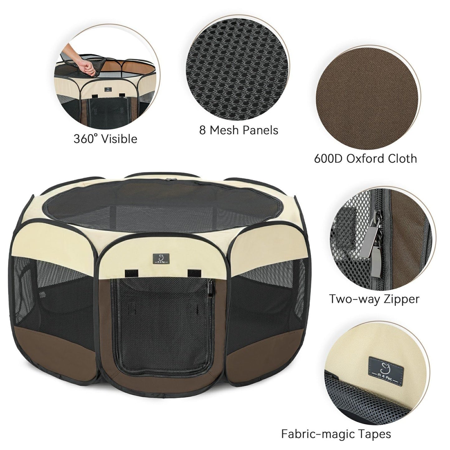 A4Pet Portable Foldable Pet Playpen, Dog Playpen Indoor/Outdoor - Ideal for Puppies, Cats, Rabbits - Removable Zipper & Collapsible Travel Bowl