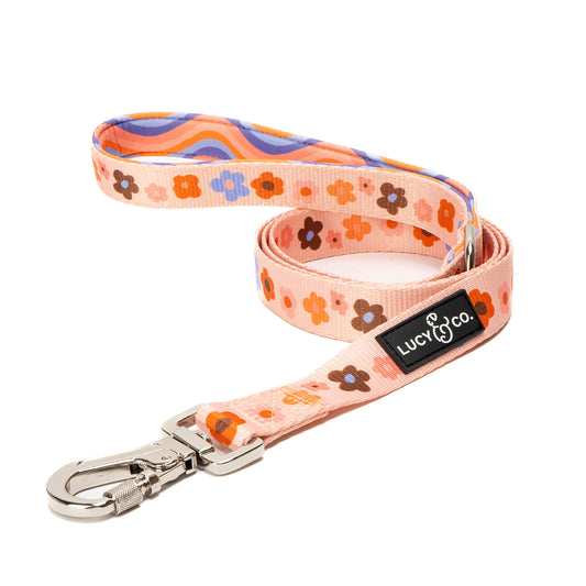 Lucy & Co. Designer Dog Leash - Pet Accessories - Thick Dog Leash - Padded Handle for Comfort - Purple with Green Floral - 5 Foot (Purple Coral Floral, Small)