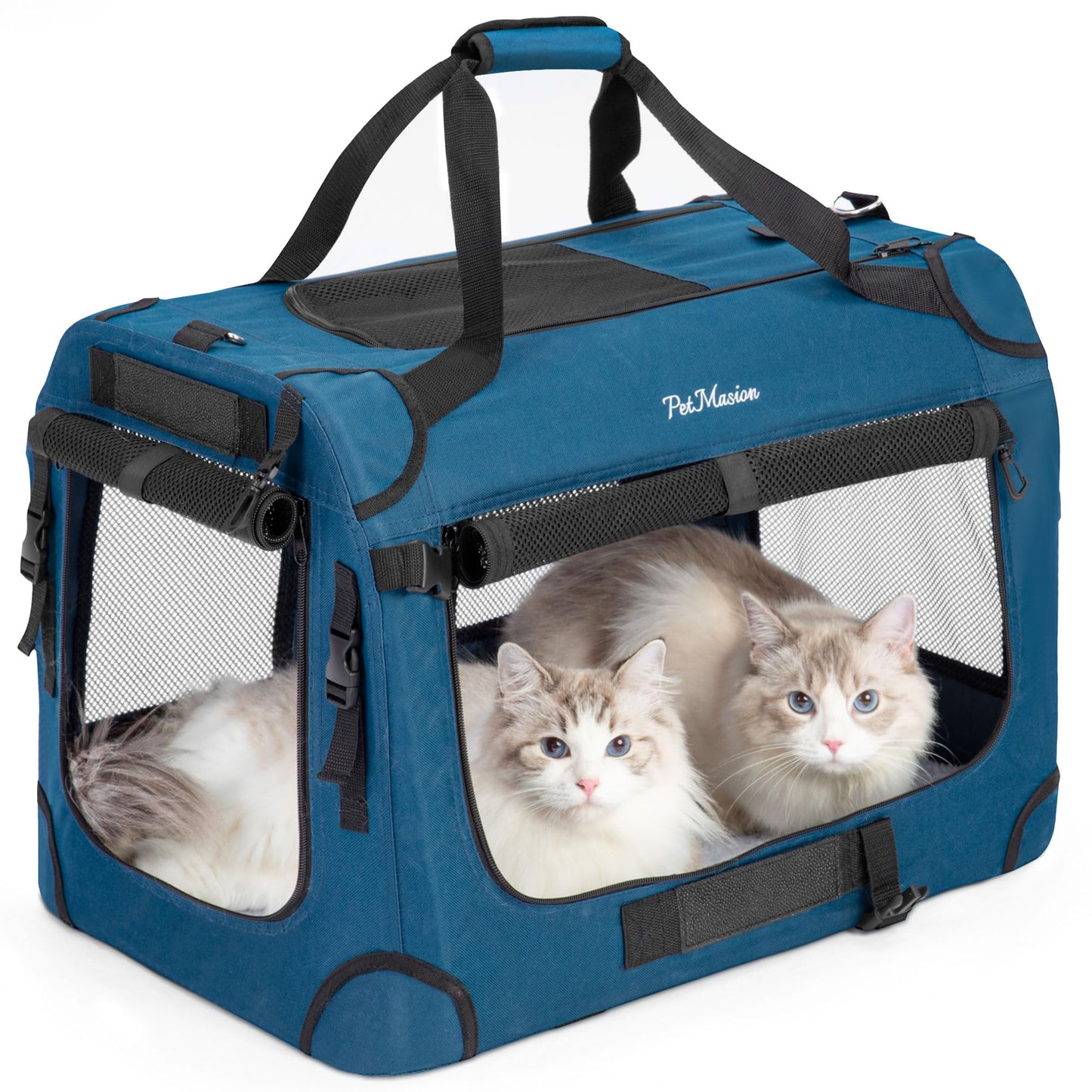 PetMasion Extra Large Cat Carrier for 2 Cats, Collapsible Soft Sided Pet XL Crate for Large Mudium Big Cat 20lbs+, Car Travel Portable Bag for Long Trips Ride 24"x16.5"x16.5"