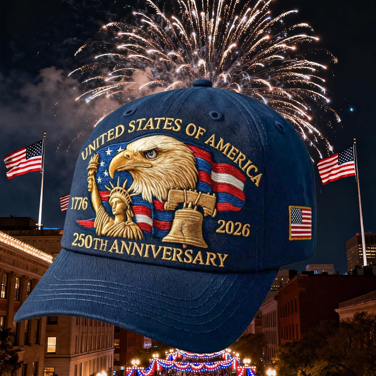 2-Pack 250th Anniversary USA Hat Bald Eagle Embroidery Patriotic Baseball Cap 1776-2026 Liberty United States Patriotic Hat Eagle Patriotic Cap for Men Women(Navy Blue+Red)
