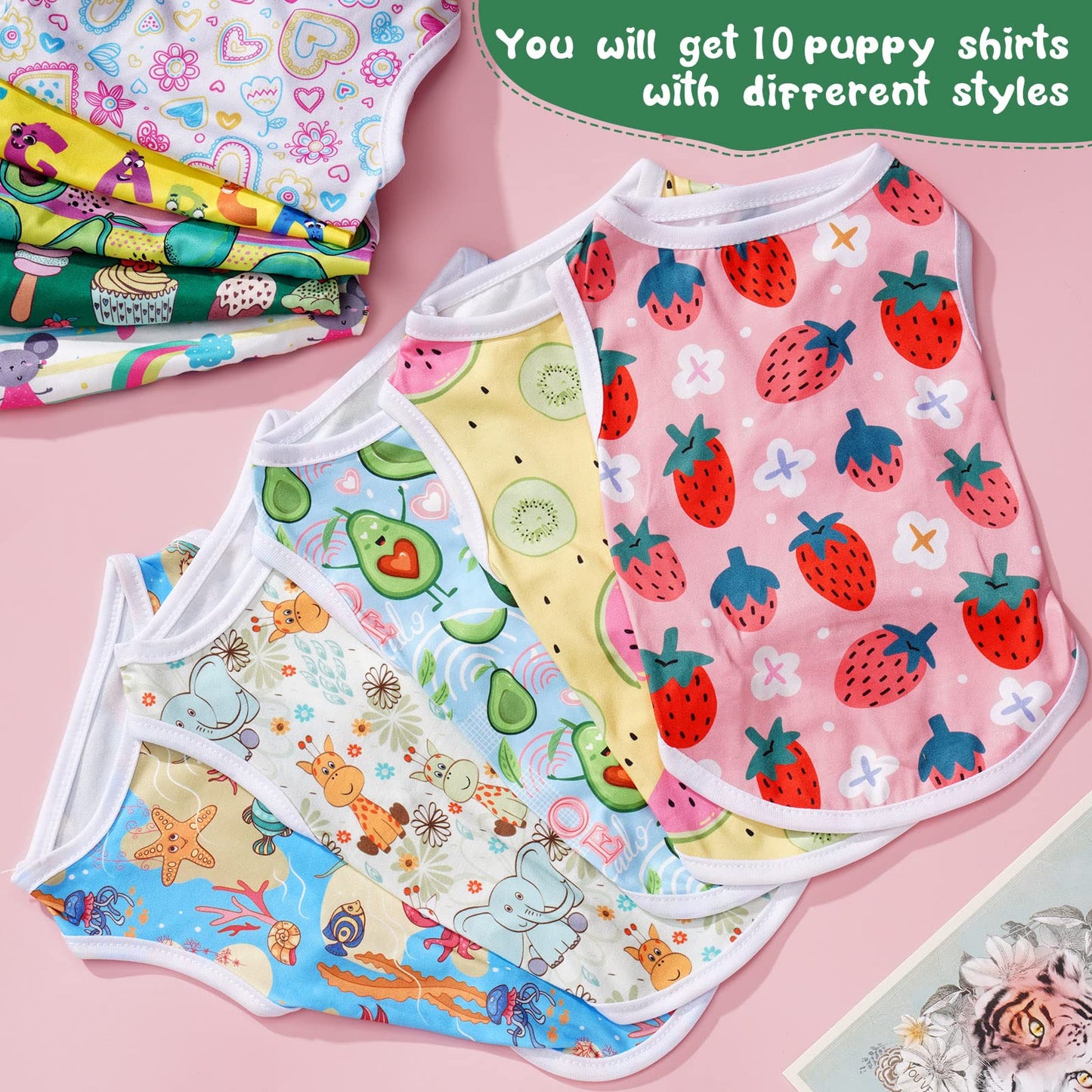 Saintrygo 10 Pack Dog Shirts for Small Dogs & Cats, Cute Cartoon Puppy Clothes, Soft Breathable Summer Pet T-Shirts, Lightweight Dog Apparel, Washable(Medium)