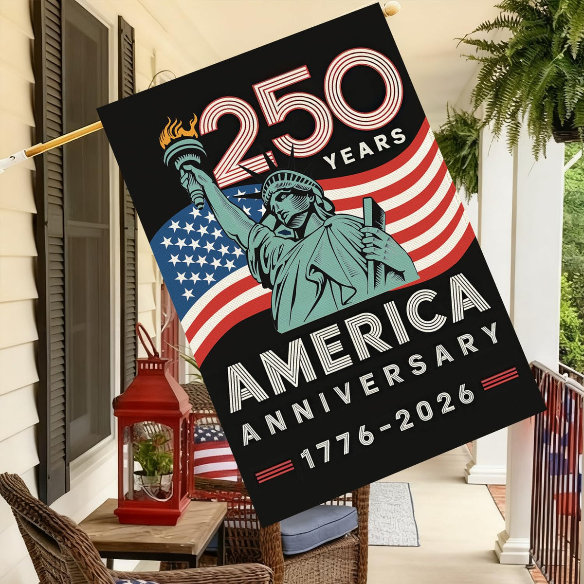 Baccessor 250th Anniversary America Freedom House Flag 28x40 Inch Double Sided 250th Anniversary 1776-2026 Banner USA Patriotic Statue of Liberty Design Commemorative Outdoor Outside Decoration
