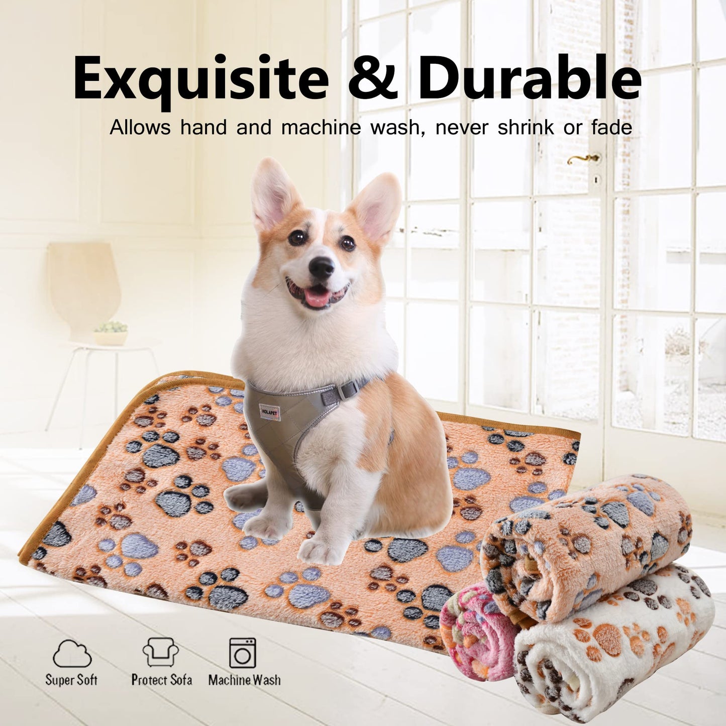 UTTPLL Blanket-Machine-Washable-Premium-Shedding Soft Warm Dog Blankets Puppy Essentials Animals Cat Fleece Fluffy Flannel Throw Pet Dog Gifts Cute Paw Purple Small