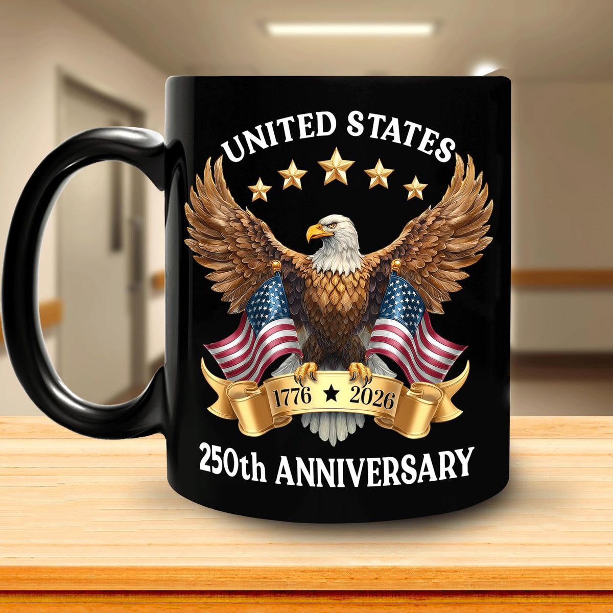 Hyturtle 250th Anniversary of America Coffee Mug, 250th Anniversary USA Mug, US Eagle Gifts for Men, Women, American Flag 1776-2026 Patriotic Keepsake, American USA Flag Black Coffee Tea Cup