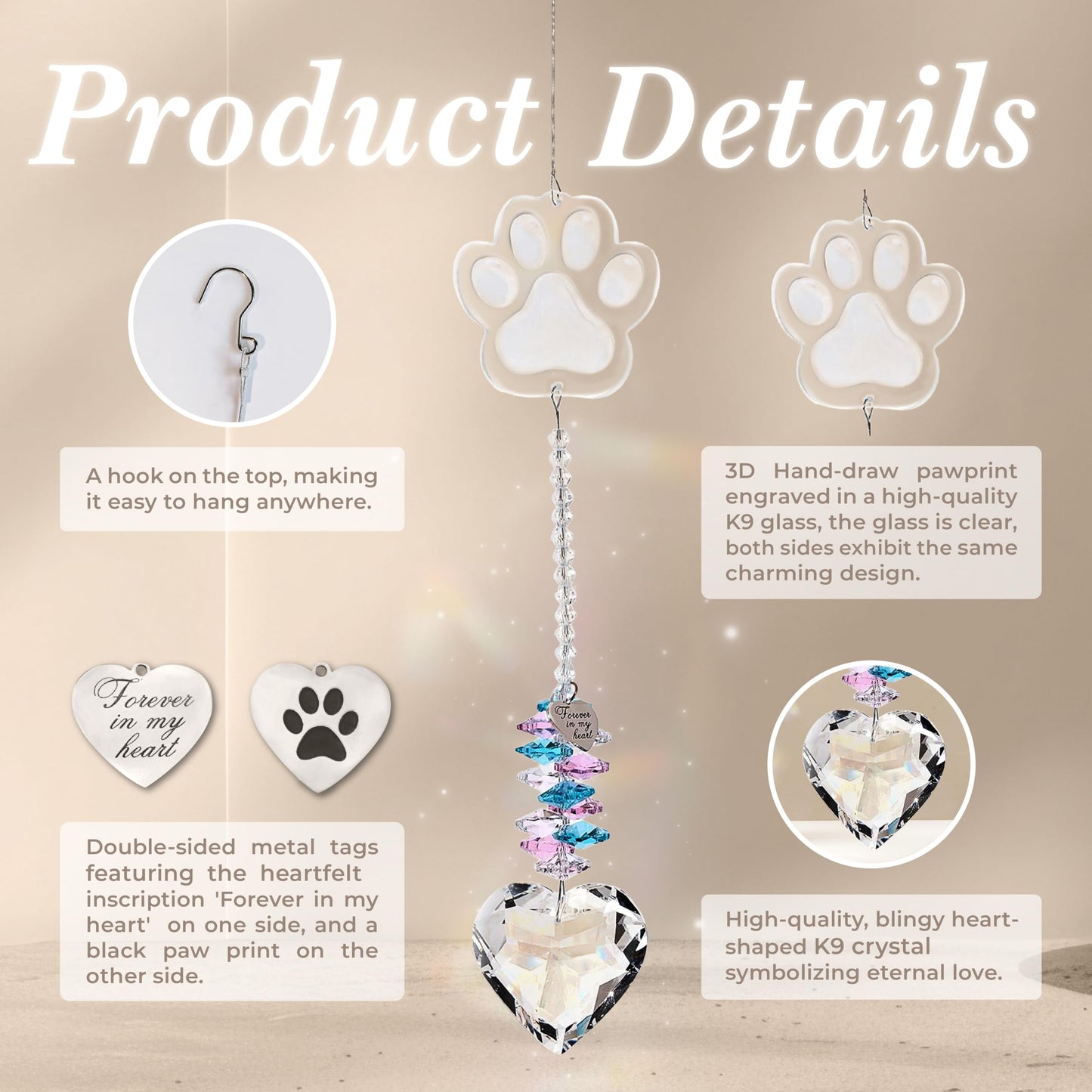 Dog Memorial Gifts for Loss of Dog Pet Sympathy Gift Suncatcher, Dog Memorial Gifts, Loss of Pet Memorial Keepsake - Dog Bereavement Gift - Clear