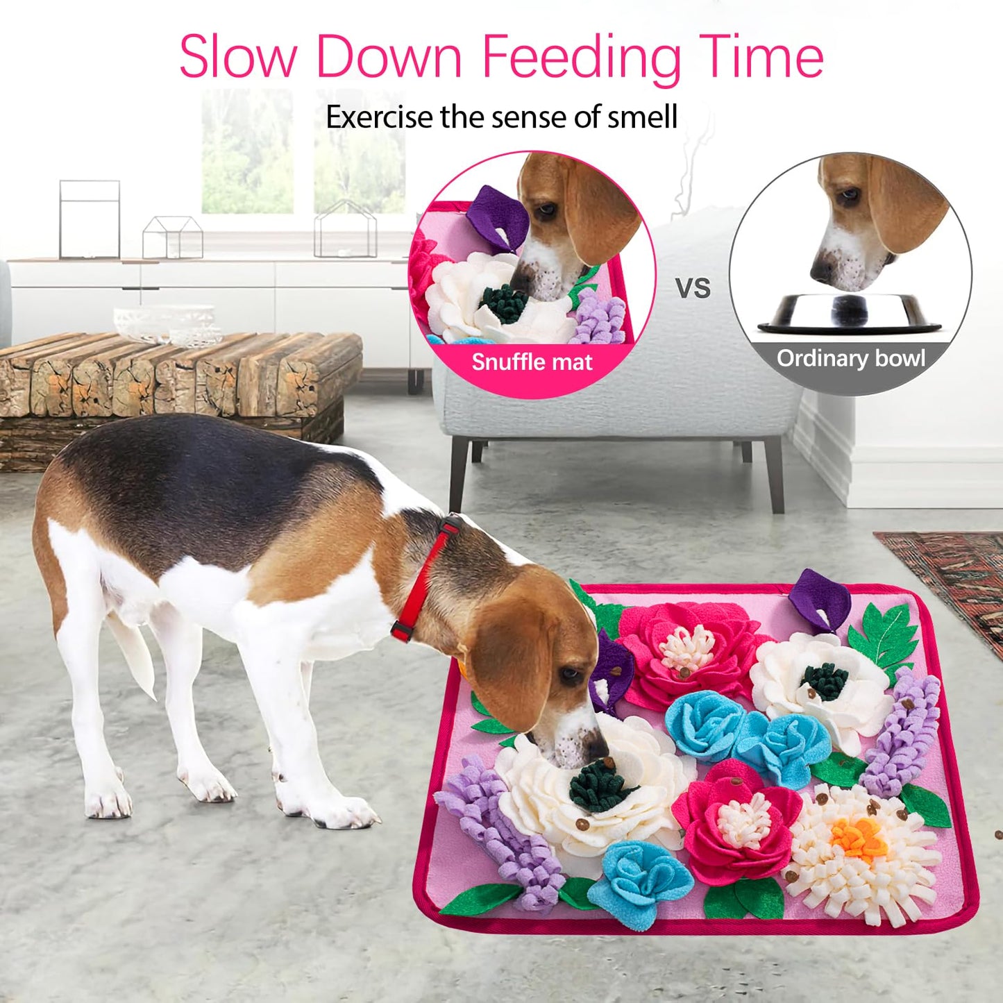 Meilzer Snuffle Mat for Dogs Pet Treats Feeding Mat for Small/Medium Breed Dogs Non-Slip/Portable/Durable Interactive Dog Puzzle Toys Encourages Natural Foraging Skills (Rose Pink)