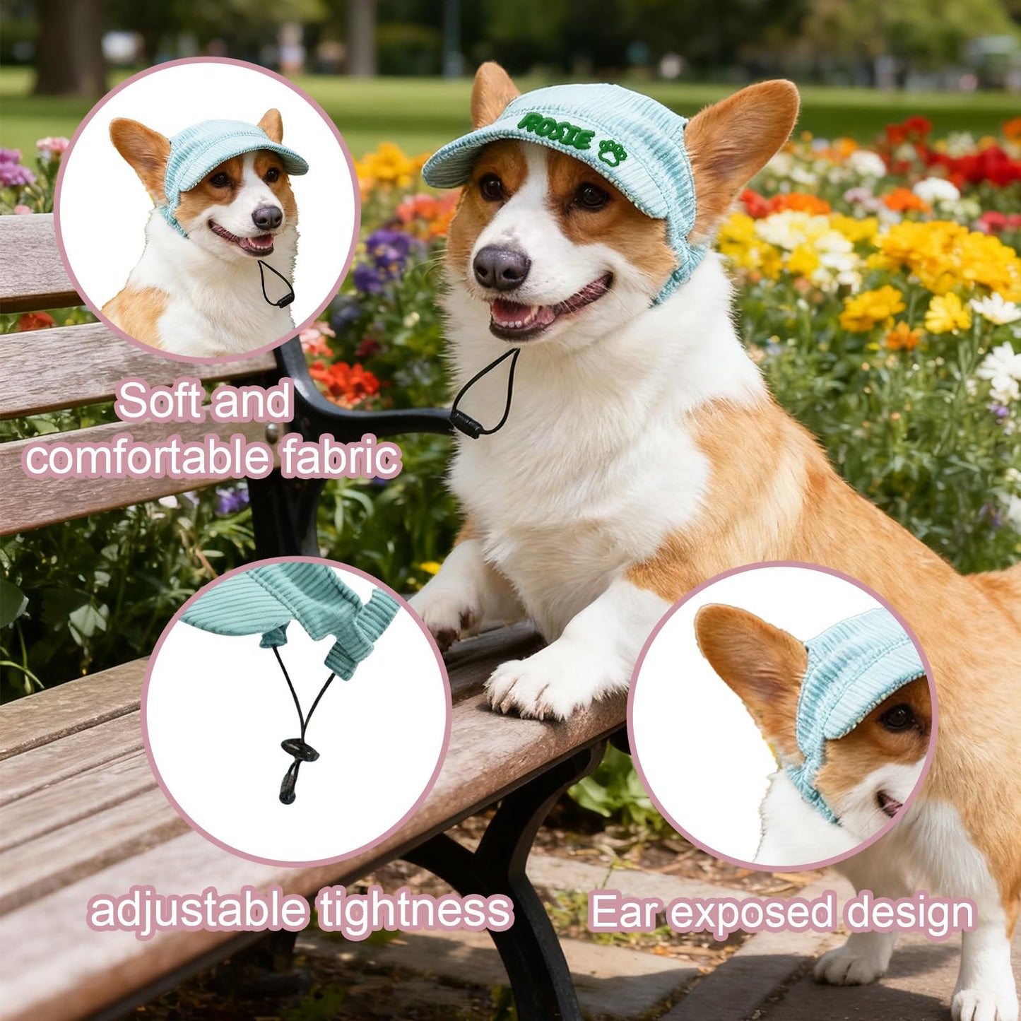 Personalized Dog Hat with Embroidered Name Puppy Hat Baseball Cap with Ear Holes Small Medium Large Size (Style 1)