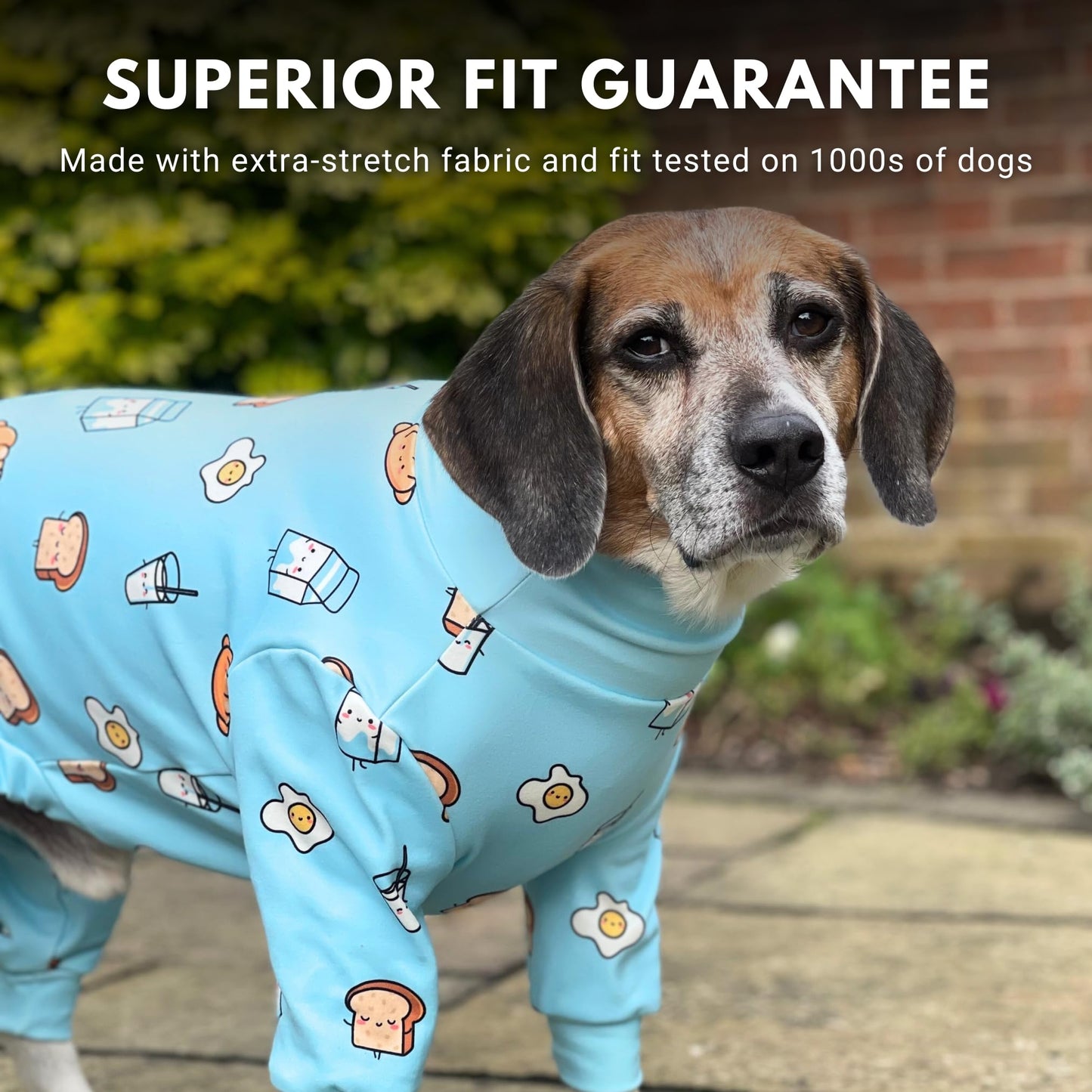 Spark Paws Dog Pajama, Ultra-Soft and 4-Way Stretch, Recovery-Suit PJ Onesie for Small, Medium and Large Breeds - Breakfast Blue - 3XL