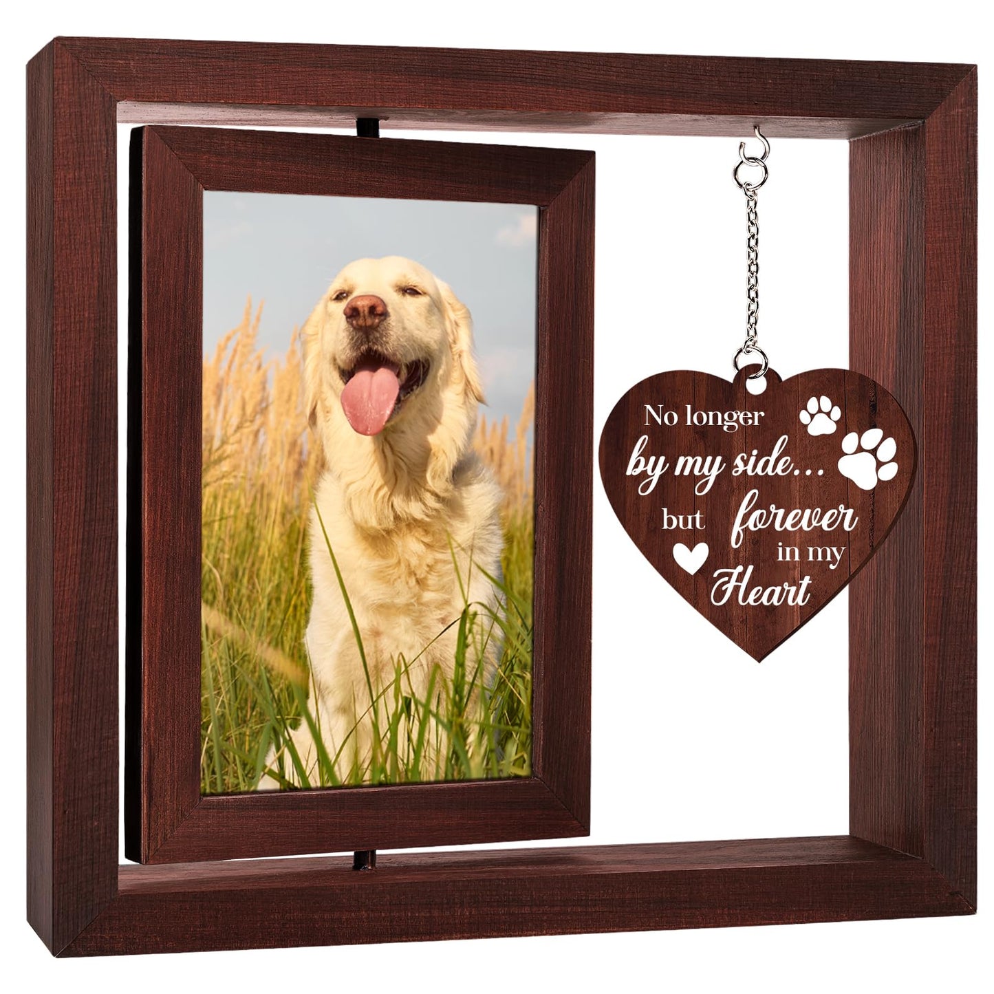 Vetbuosa Dog in Heaven Memorial Picture Frame,Loss of Dog Sympathy Gift, Dog Memorial Gifts for Loss of Dog, Dog remembrance Gift,Rotating Wooden Dog Picture Frame 4x6 Photo