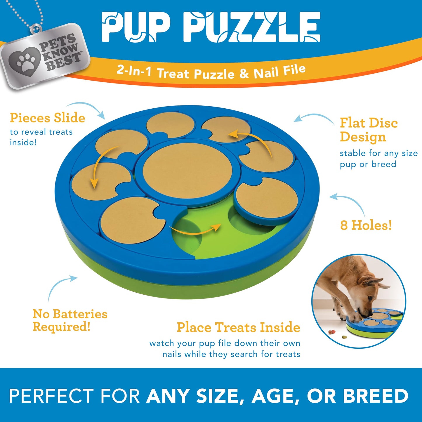 Pup Puzzle Interactive Dog Nail File Treat Dispensing Toy, Mentally Stimulating Nail Trimmer, Paw Care and Play Toy | Difficulty Level; Easy