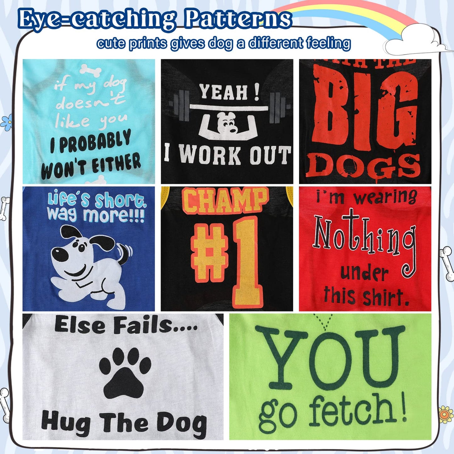 Saintrygo 8 Pieces Dog Shirts Pet Printed Clothes with Funny Letters Summer Pet T Shirts Cool Puppy Shirts Breathable Dog Outfit Soft Sweatshirt for Pet Cats(Cute Pattern,Medium)