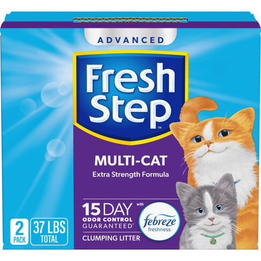 Fresh Step Advanced Multi Cat Clumping Litter with Febreze Freshness, Fresh Step Clumping Cat Litter Extra Strength Formula, 37 lbs. (2 x 18.5 lb. Box)