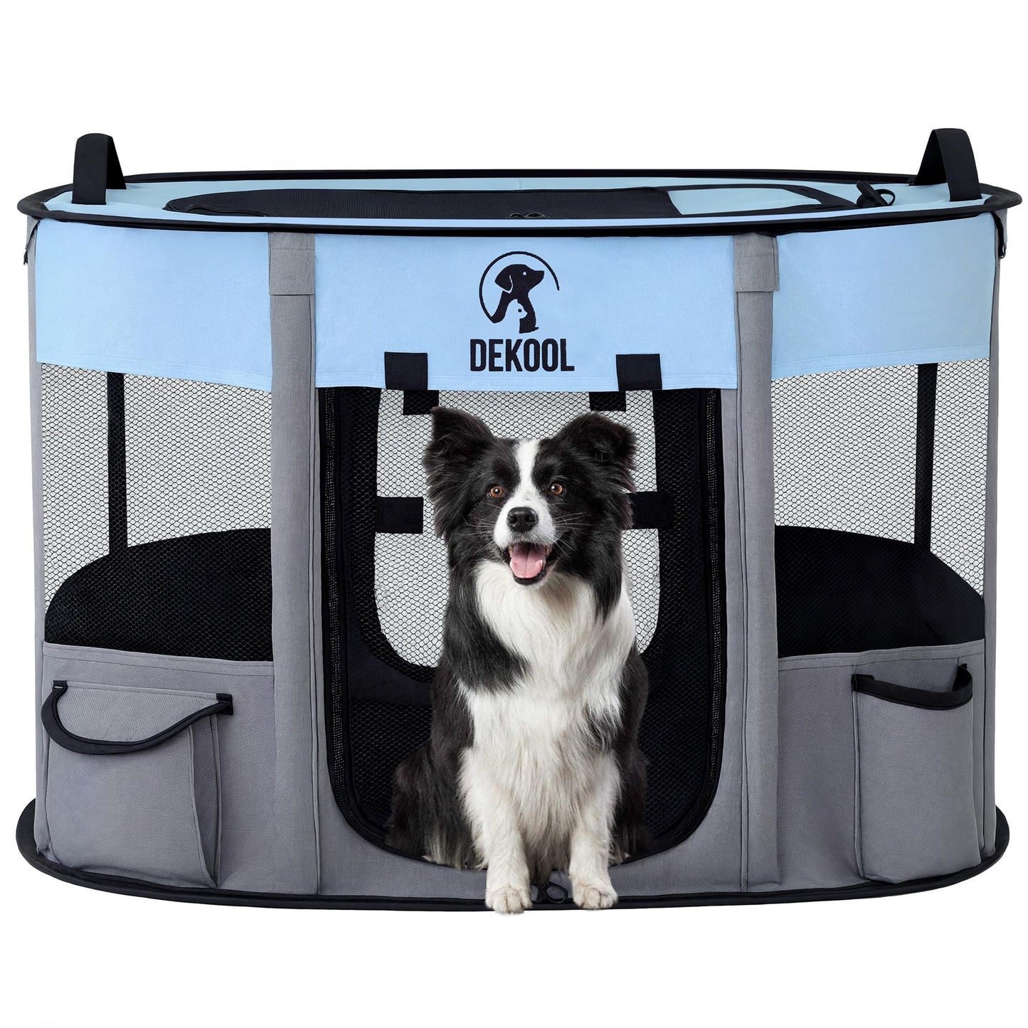 Dekool Foldable Dog Playpen,Pet Playpen,Portable Dog Crate for Small Dogs,Puppy Play Pen for Indoors，Kennel Tent Crate for Indoor Outdoor Travel Camping Use with Carrying Case (Blue, M)