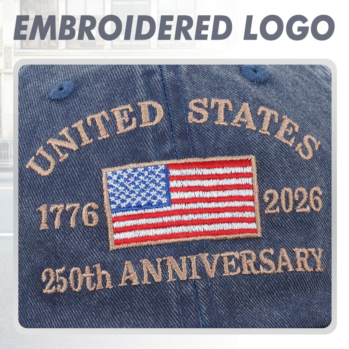 250 Anniversary USA Hat 1776-2026 United States 250th Hats America Patriotic Baseball Cap for Men Women Embroidered Blue