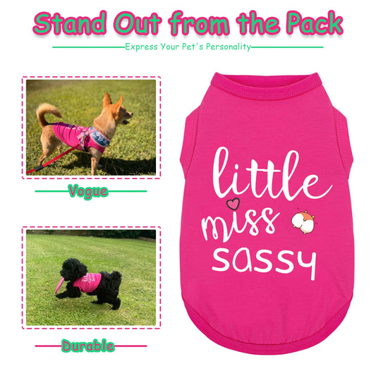 Paiaite Dog Clothes Fashionable Sleeveless Pet Vest: 'Little Miss Sassy' Printed Cotton Dog Shirt, Ideal for Small, Medium, and Large Breeds, Ensuring Comfort and Breathability Rose Red S