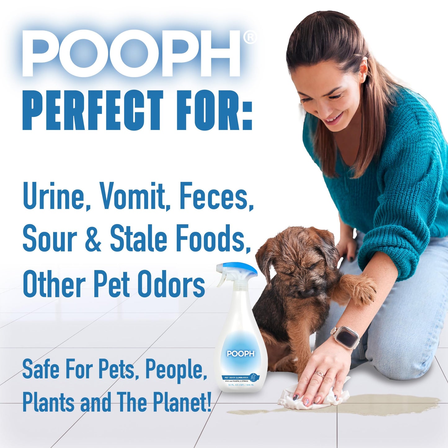 POOPH® Pet Odor Eliminator Spray - Patented NO Fragrance NO Harsh Chemicals Organic Odor Eliminator Works On-Contact Home, Auto, Upholstery, and more Fast Easy Safe for Pets, People and the Planet!