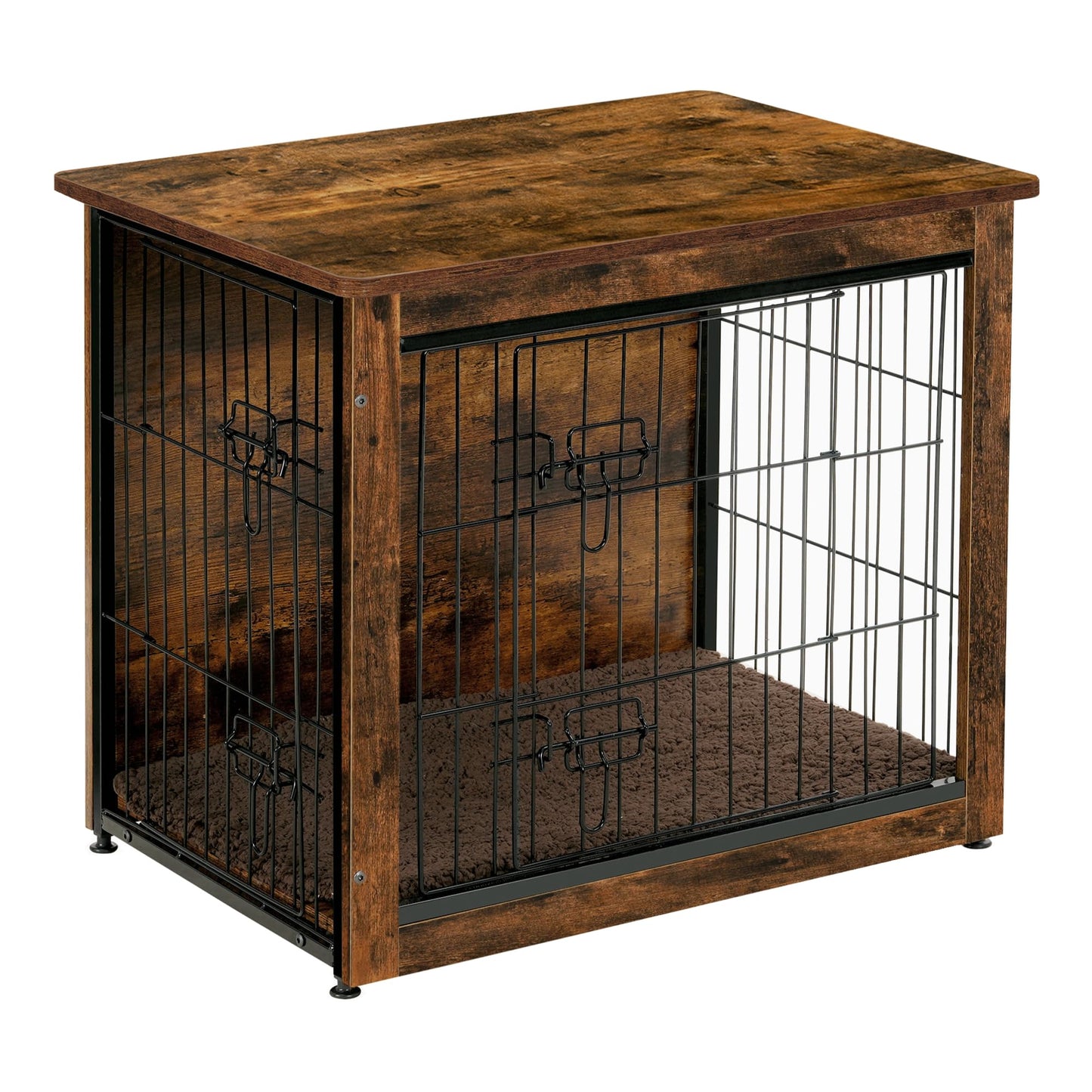 DWANTON Dog Crate Furniture with Cushion, Wooden Kennel Table with Double Doors, Indoor Dog House, Small/Medium/Large/Extra Large Size, 27.2" L, Rustic Brown