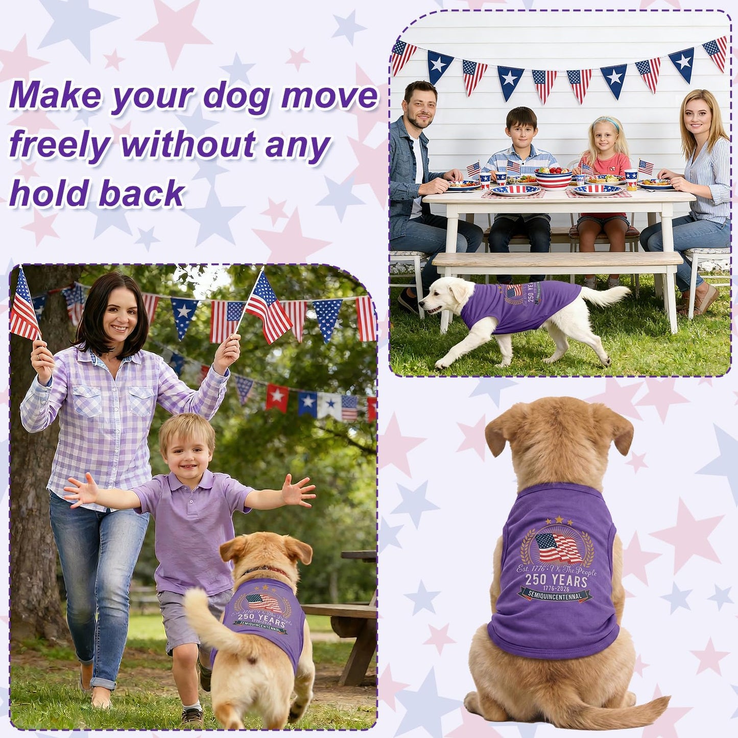 1Pcs Patriotic Dog Shirt 250th Anniversary USA Dog Vest 4th of July American Flag Dog Tank Top Independence Day Pet Outfit Costume Sleeveless Vest for Veterans Memorial Day Party Supplies