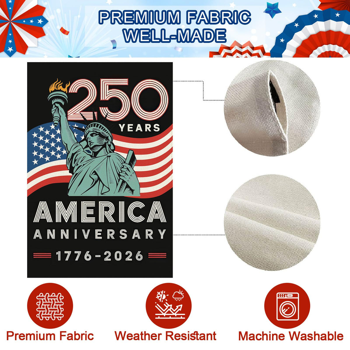 Baccessor 250th Anniversary America Freedom House Flag 28x40 Inch Double Sided 250th Anniversary 1776-2026 Banner USA Patriotic Statue of Liberty Design Commemorative Outdoor Outside Decoration