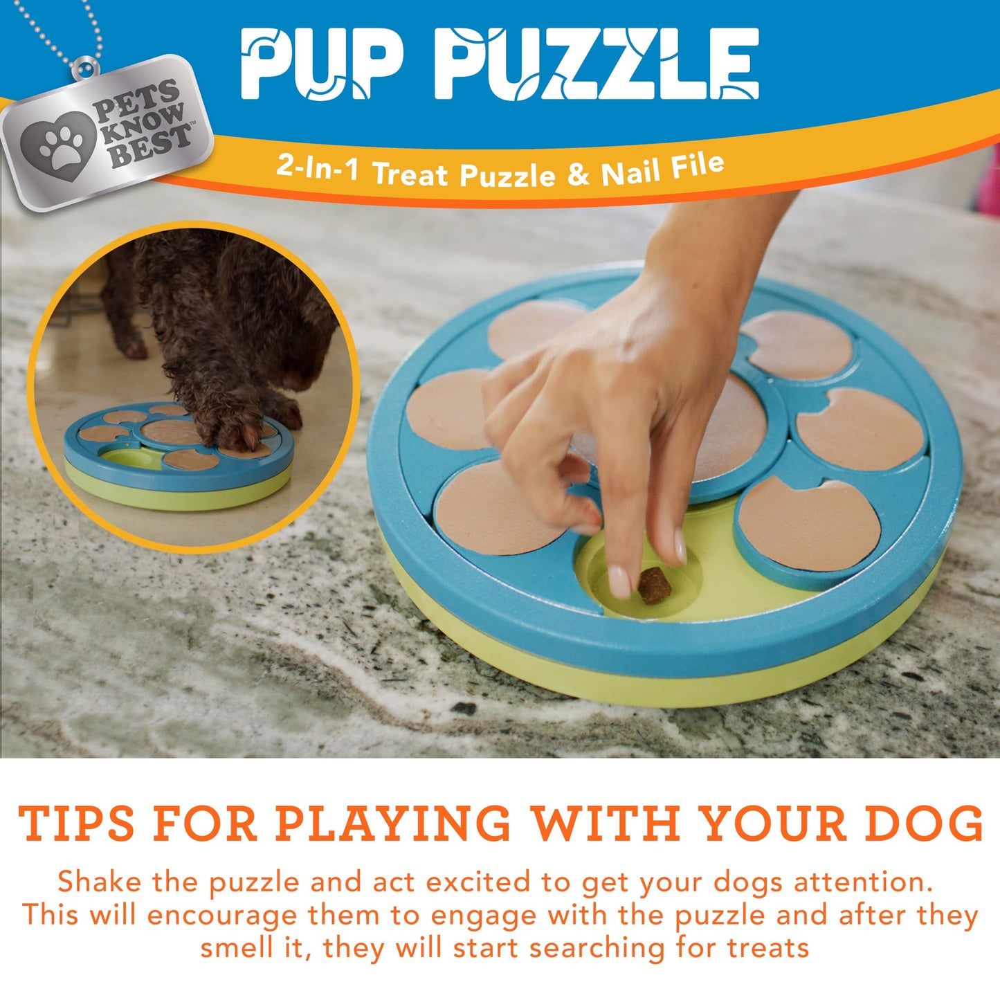 Pup Puzzle Interactive Dog Nail File Treat Dispensing Toy, Mentally Stimulating Nail Trimmer, Paw Care and Play Toy | Difficulty Level; Easy