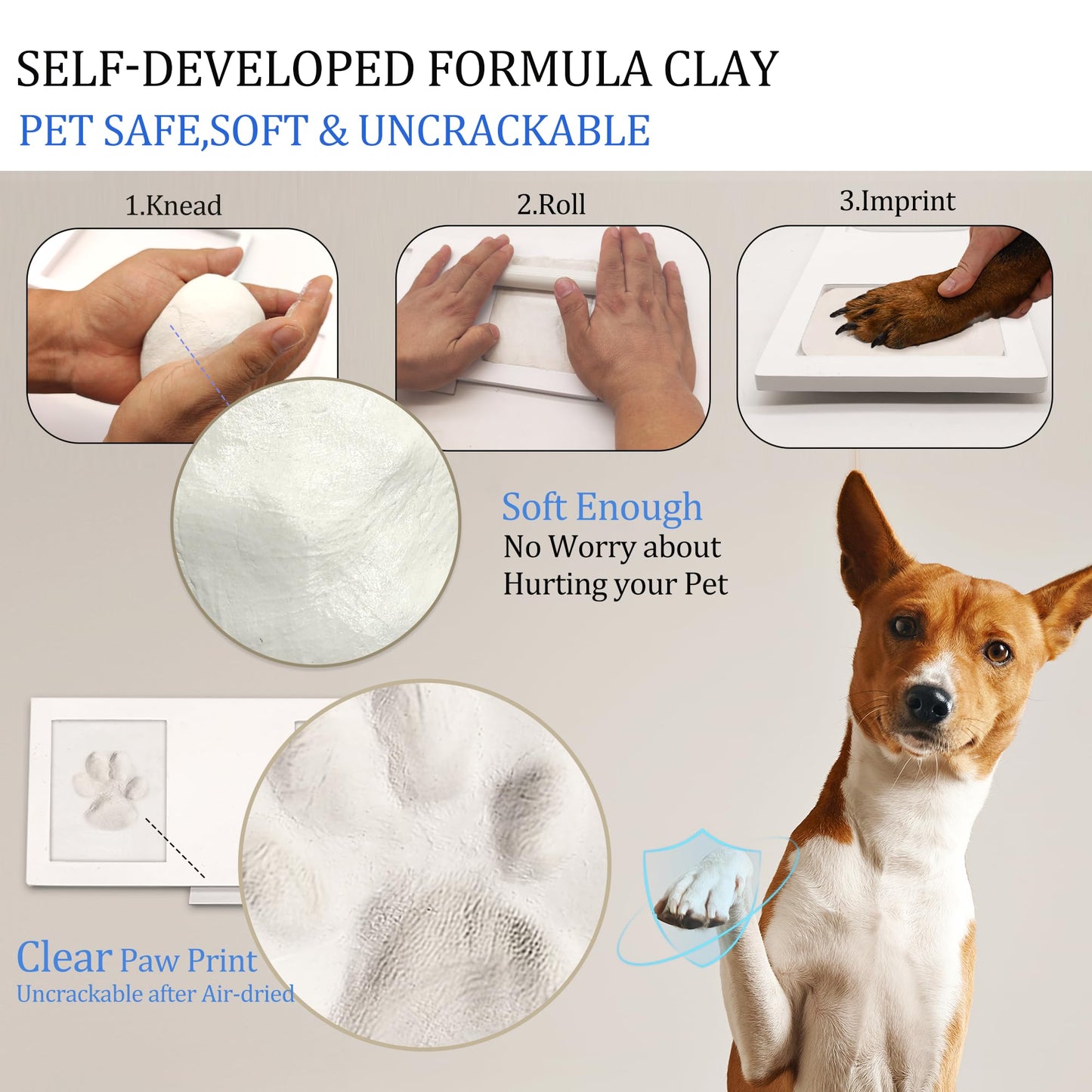 MYPAWLETS Paw Print Frame Kit,Dog/Cat Paw Print Kit,Soft Pawprint Clay&Clean Touch Ink Pad,Pet Paw Print Impression Kit with Customization Tool,Wooden Pet Memorial Frame,DIY Dog Lover Gifts-Black