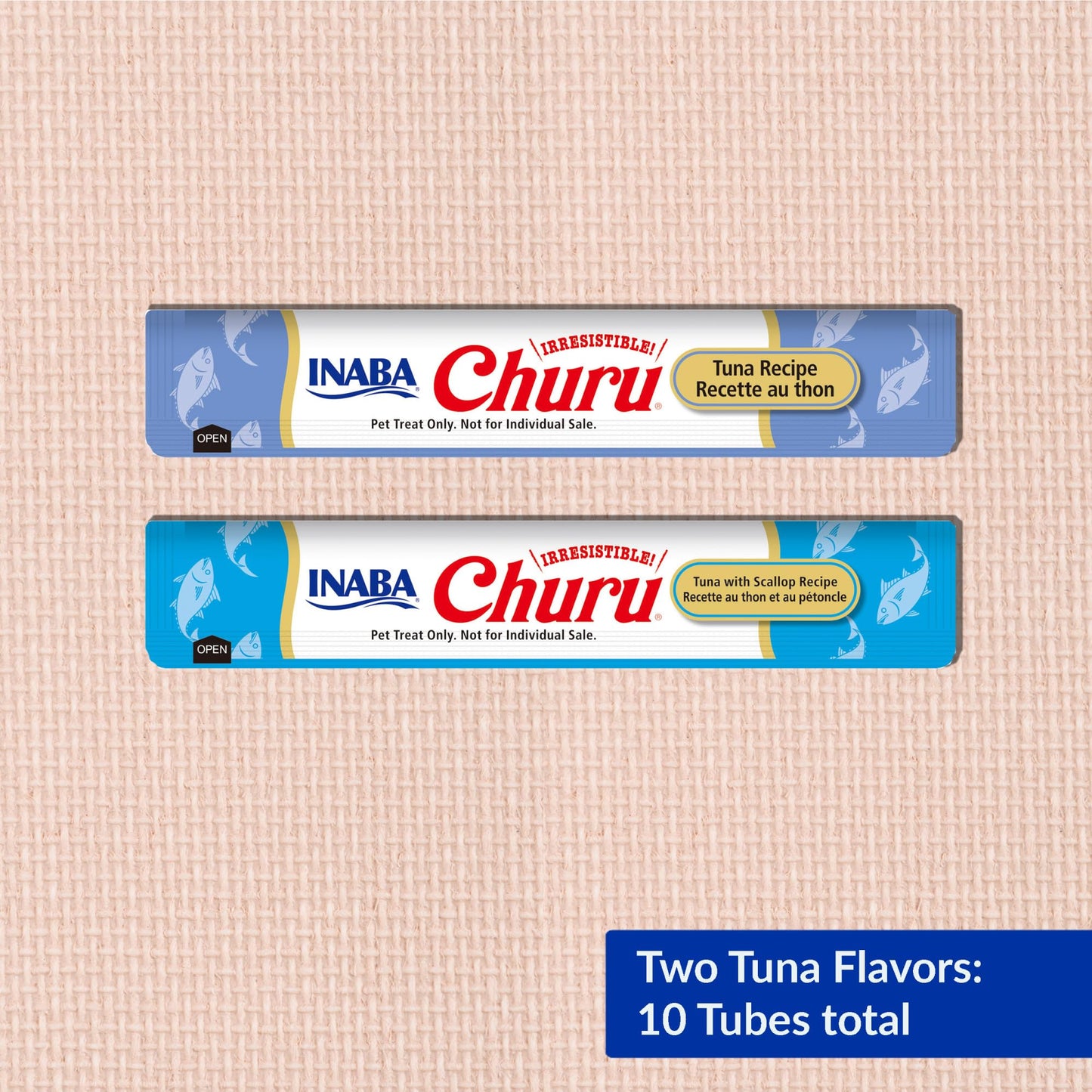 INABA Churu Cat Treats, Grain-Free, Lickable, Squeezable Creamy Purée Cat Treat/Topper with Vitamin E & Taurine, 0.5 Ounces Each Tube, 10 Tubes Total/Two Flavors, Tuna Variety