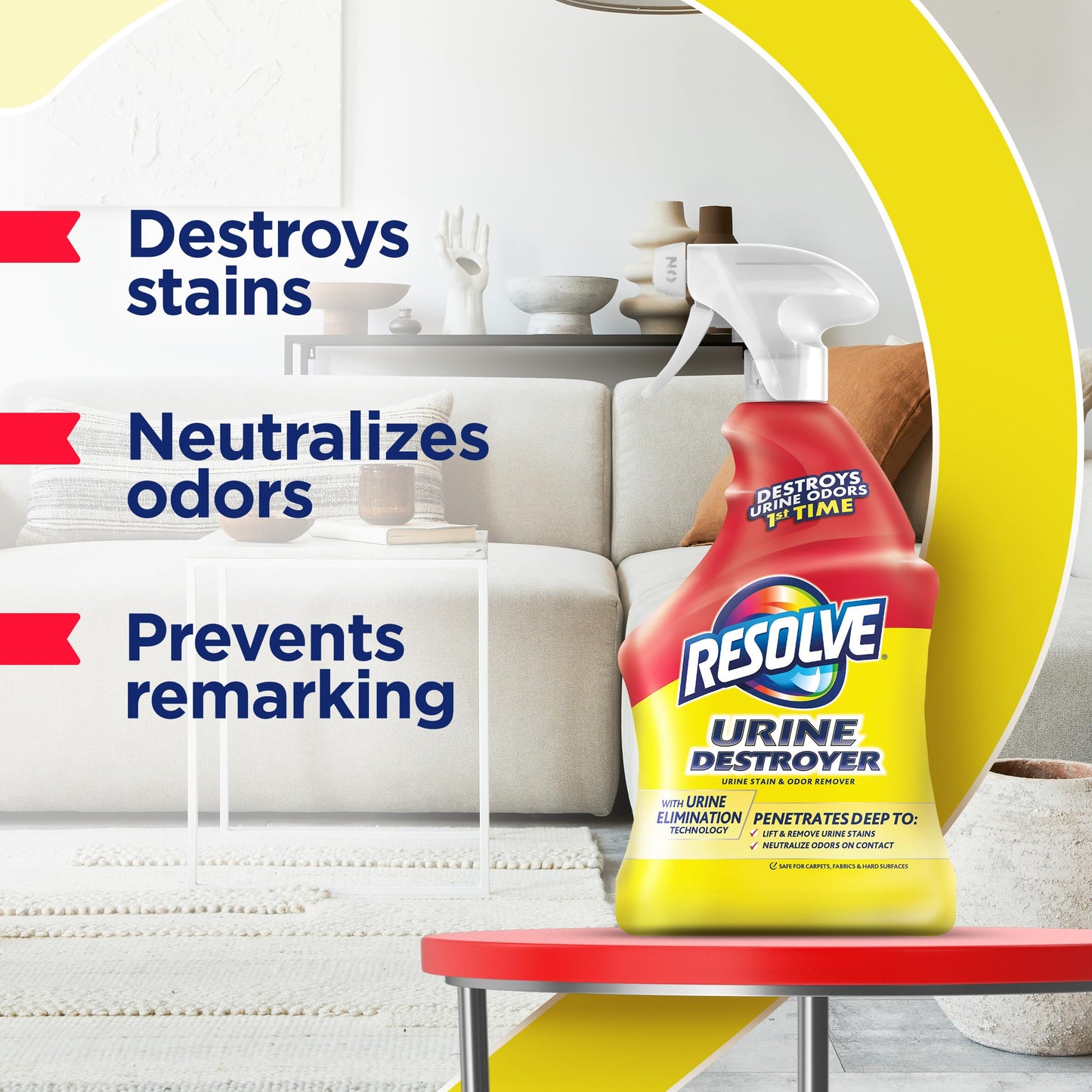 Resolve Urine Destroyer Spray – Pet Stain and Odor Remover, Carpet Cleaner Solution for Cat and Dog Urine, 32 Fl Oz