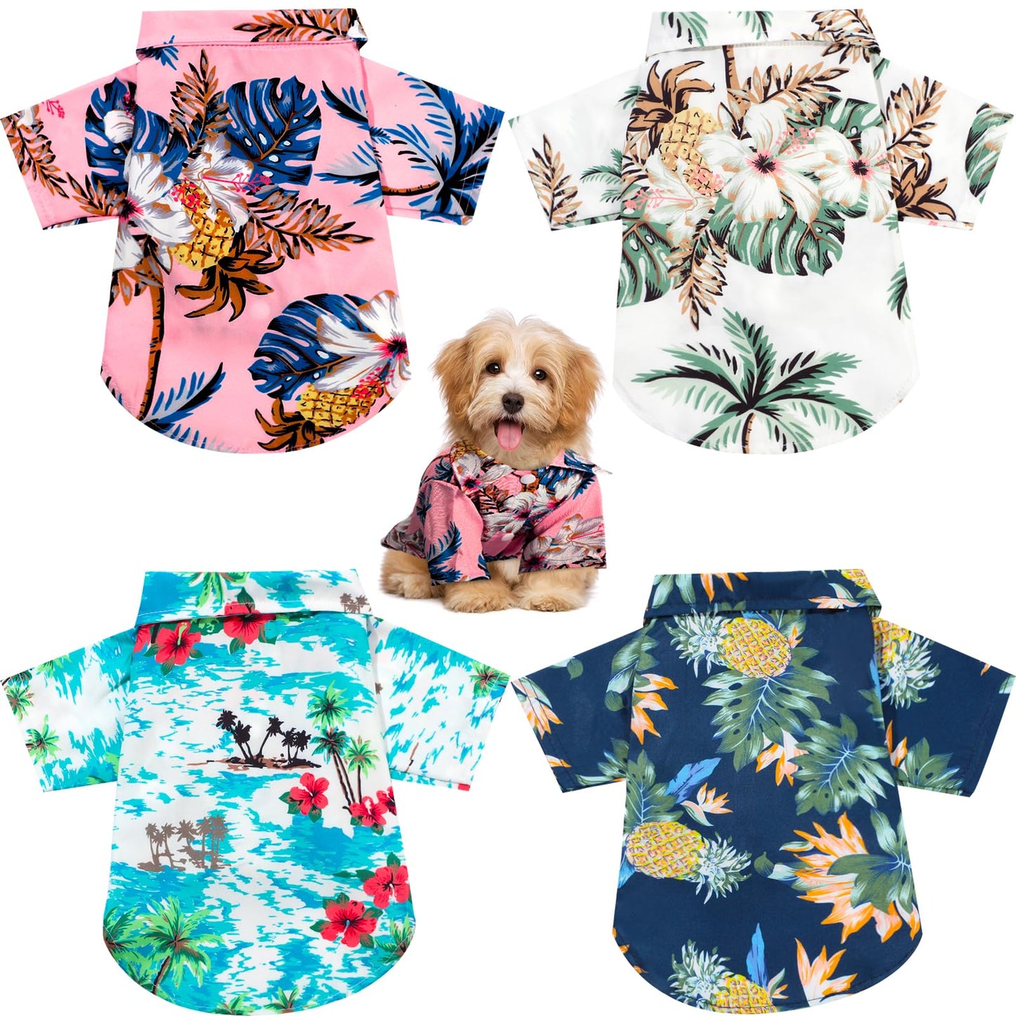 Weewooday 4 Pieces Small Pet Summer T-Shirts Hawaii Style Floral Pet Dog Shirt Breathable Cool Clothes Beach Seaside Puppy Sweatshirt for Puppy(Floral Style,X-Small)