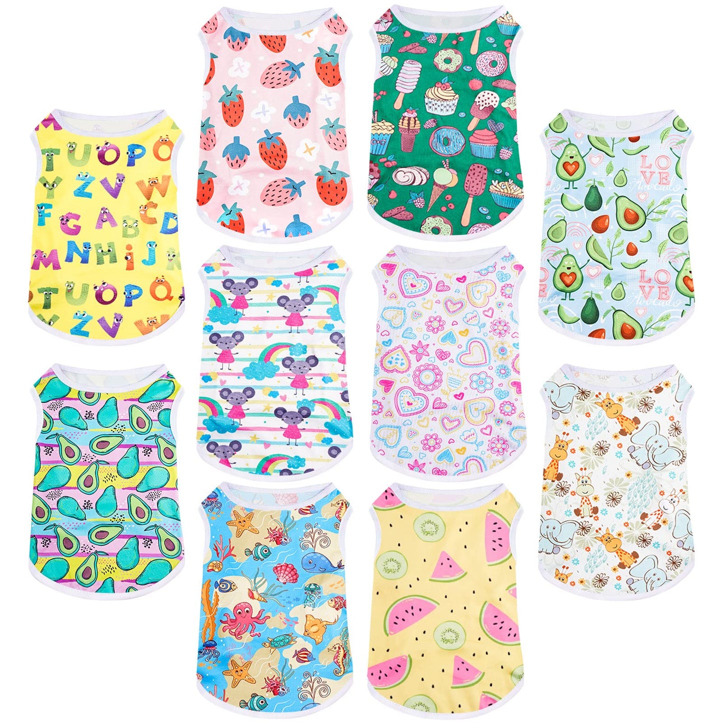 Saintrygo 10 Pack Dog Shirts for Small Dogs & Cats, Cute Cartoon Puppy Clothes, Soft Breathable Summer Pet T-Shirts, Lightweight Dog Apparel, Washable(Medium)